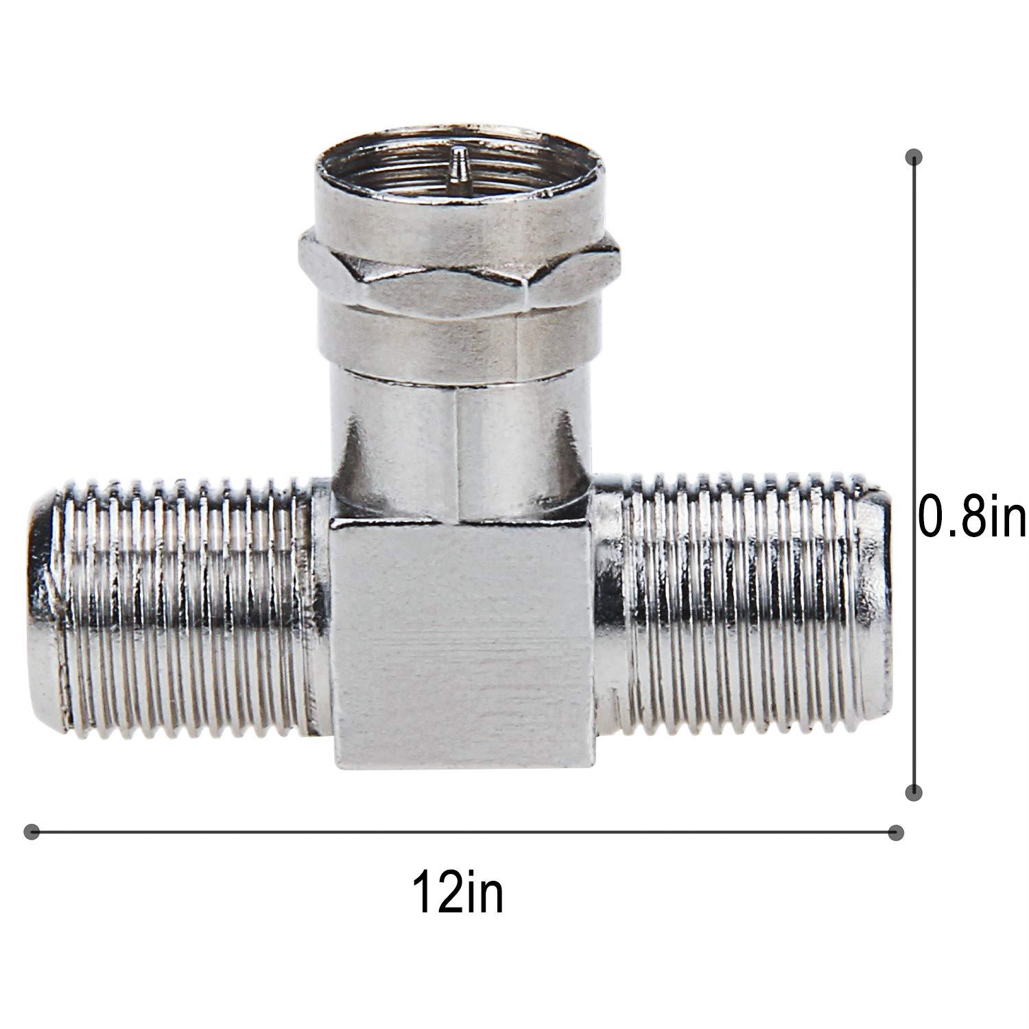 RFAdapter Coaxial Cable Splitter, TV Splitter 2 in 1 Out 2-Pack F Type RG6 Male to 2 F Female 3 Way Cable Splitter Coax T Connector Adapter for Video VCR Antenna Cable Satellite