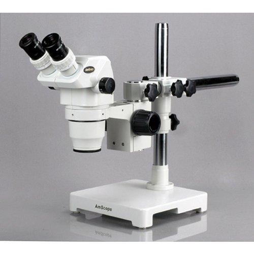 AmScope AmScope ZM-3BZ3 Professional Binocular Stereo Zoom Microscope, EW10x Eyepieces, 2X-90X Magnification, 0.67X-4.5X Zoom Objective, Ambient Lighting, Single-Arm Boom Stand, Includes 0.3x and 2.0x Barlow