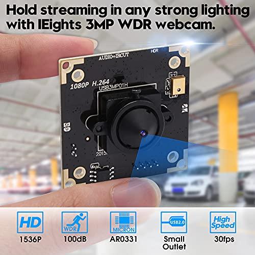 ELP ELP USB Camera WDR H.264 3megapixel 1536p Camera Module for Computer,3mp AR0331 Camera Module with Microphone Mini UVC USB2.0 Webcam Board,WDR 100db 3.7mm Pinhole Hidden USB Camera Module for Most OS