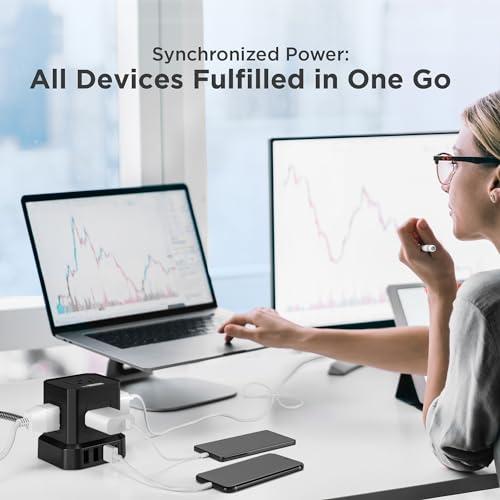 Uncaged Ergonomics Cube Power Strips with Surge Protection, 10ft Extension Cord with Multiple Outlets, 5 AC Plugs + 3 USB + 1 USB-C Fast Charging Power Strip with USB Ports, Mountable On/Off Switch Charging Station