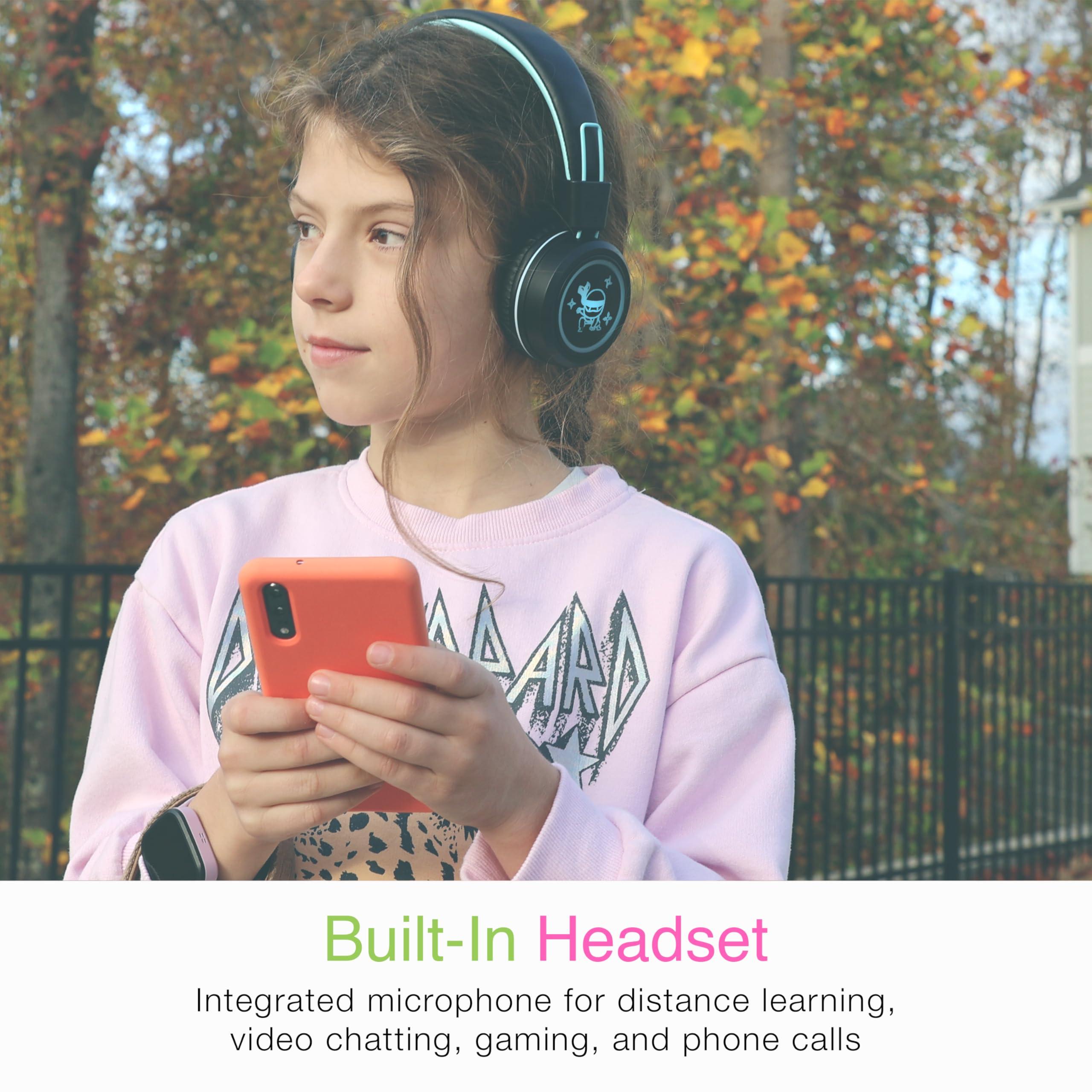 MEE audio MEE audio KidJamz KJ55BT Personalized Bluetooth Wireless Safe Listening Headphones for Kids w/Custom LED-Backlit Design, Volume Limiter, Microphone; Kids Headset for School/iPhone/iPad/Tablet (Black)