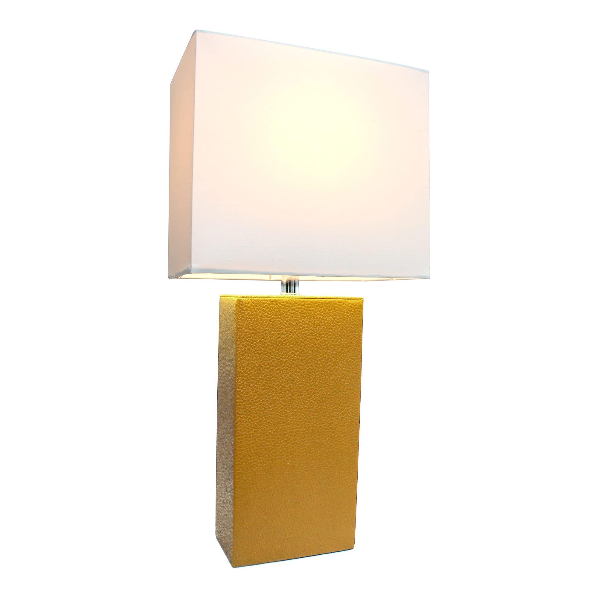 Elegant Designs Elegant Designs LT1025-TAN Modern Leather Table Lamp with White Fabric Shade, Tan (Pack of 1)