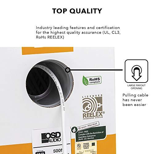 OSD Audio OSD 14/4 Speaker Wire 14 AWG/Gauge 4 Conductor UL List In Wall Direct Burial Graded CL2/CL3 Oxygen Free Copper OFC 500 Foot Snag Free Easy Pull Heavy Duty Box - White