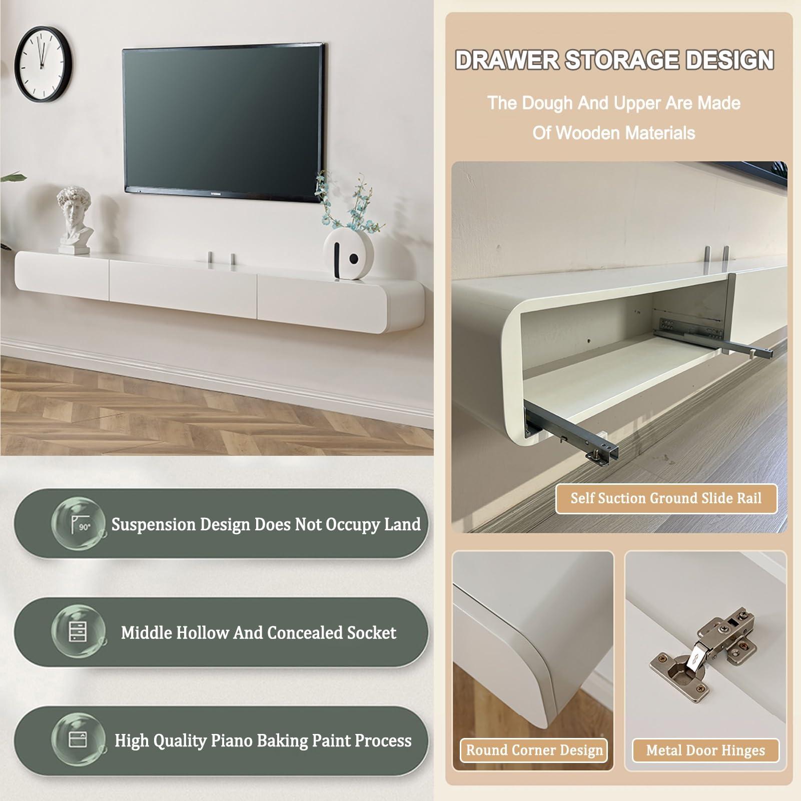 PetterShop Floating TV Shelf, Entertainment Center Wall Mounted Media Console, for Cable Box/Game Console Streaming Media Equipment (Color : Black, Size : 200cm)