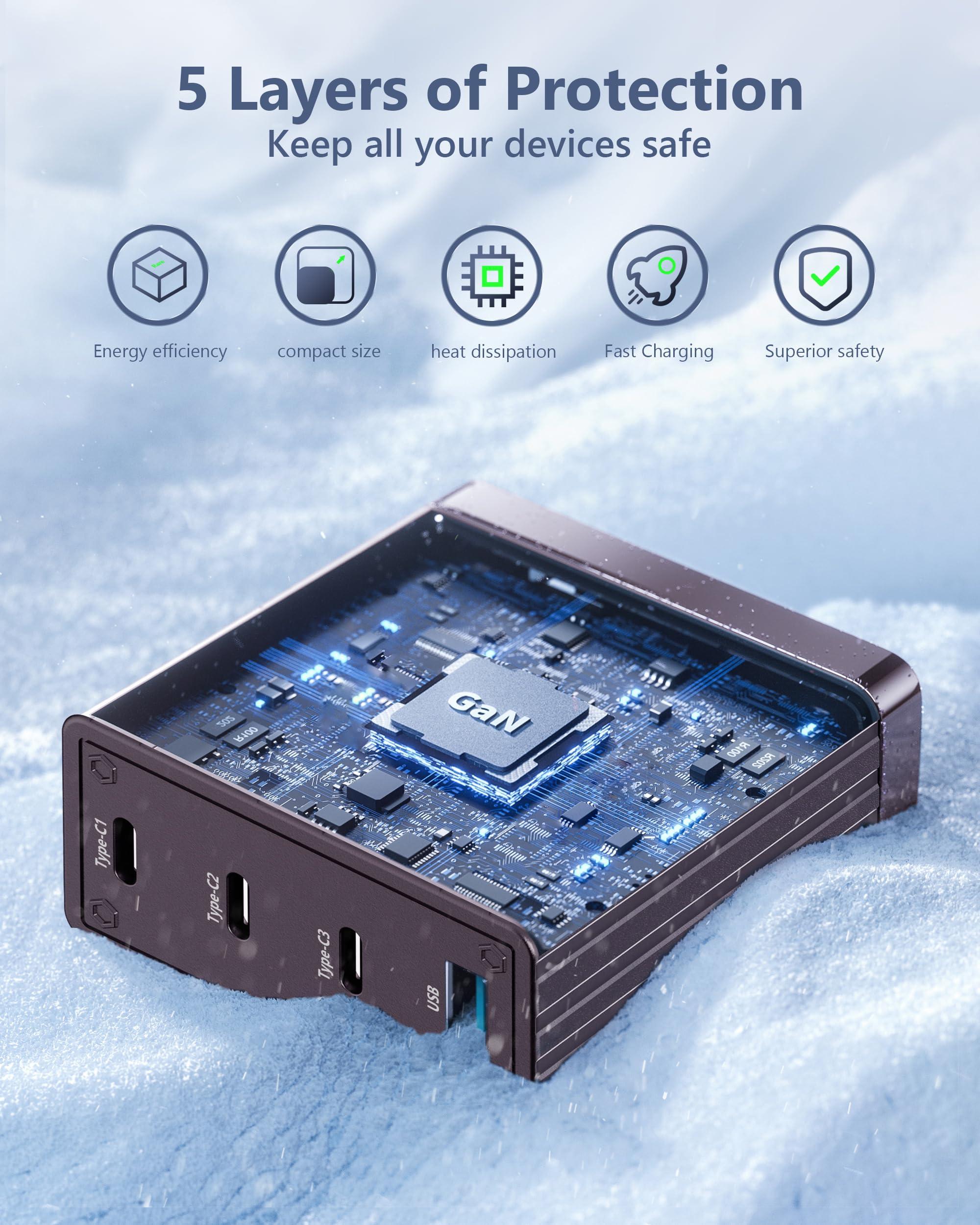 Acoucou Acoucou 100W USB C Charger, 4-Port Fast Charger, GaN Charging Block for MacBook Pro/Air, Google Pixelbook, ThinkPad, Dell XPS, iPad Pro, Galaxy S23/S22, iPhone 15/14/Pro, and More (Dark Bronze)