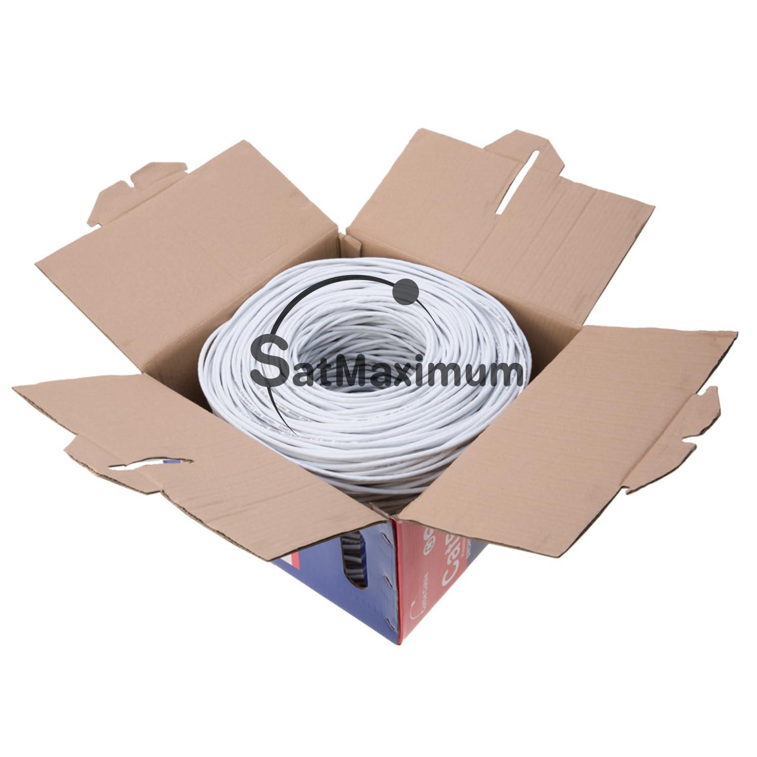 SATMAXIMUM SATMAXIMUM CAT6 Cable 1000ft Pull Box Solid Ethernet LAN UTP Cable 23AWG 550Mhz RJ45 Network CCA Copper Clad Aluminum Wire Bulk (White, 1000FT)