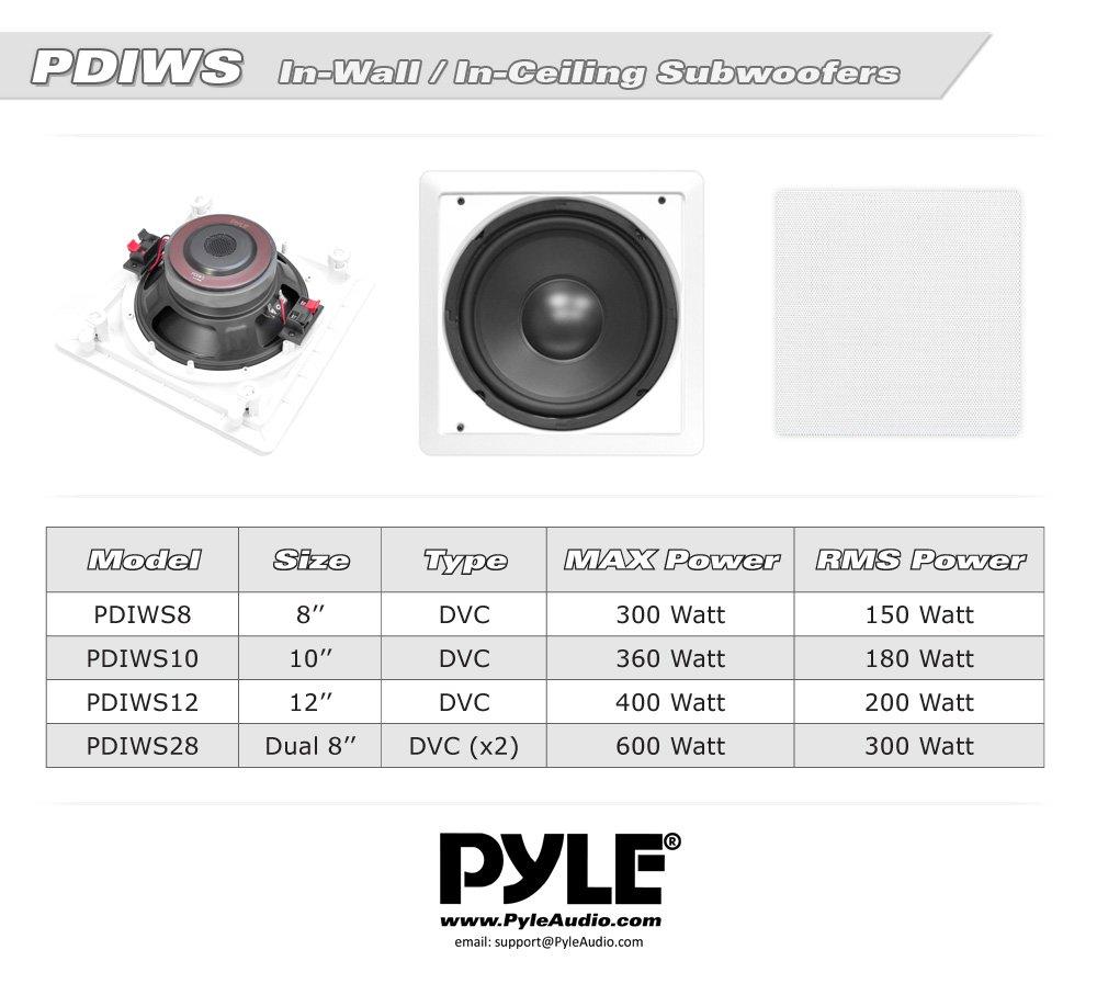 Pyle Pyle Ceiling Wall Mount Enclosed Speaker - 360 Watt Stereo In-wall / In-ceiling 10\" Enclosed Full Range Subwoofer Speaker System - 40Hz-3kHz Frequency Response, 8 Ohm, Flush Mount PDIWS10 (White)
