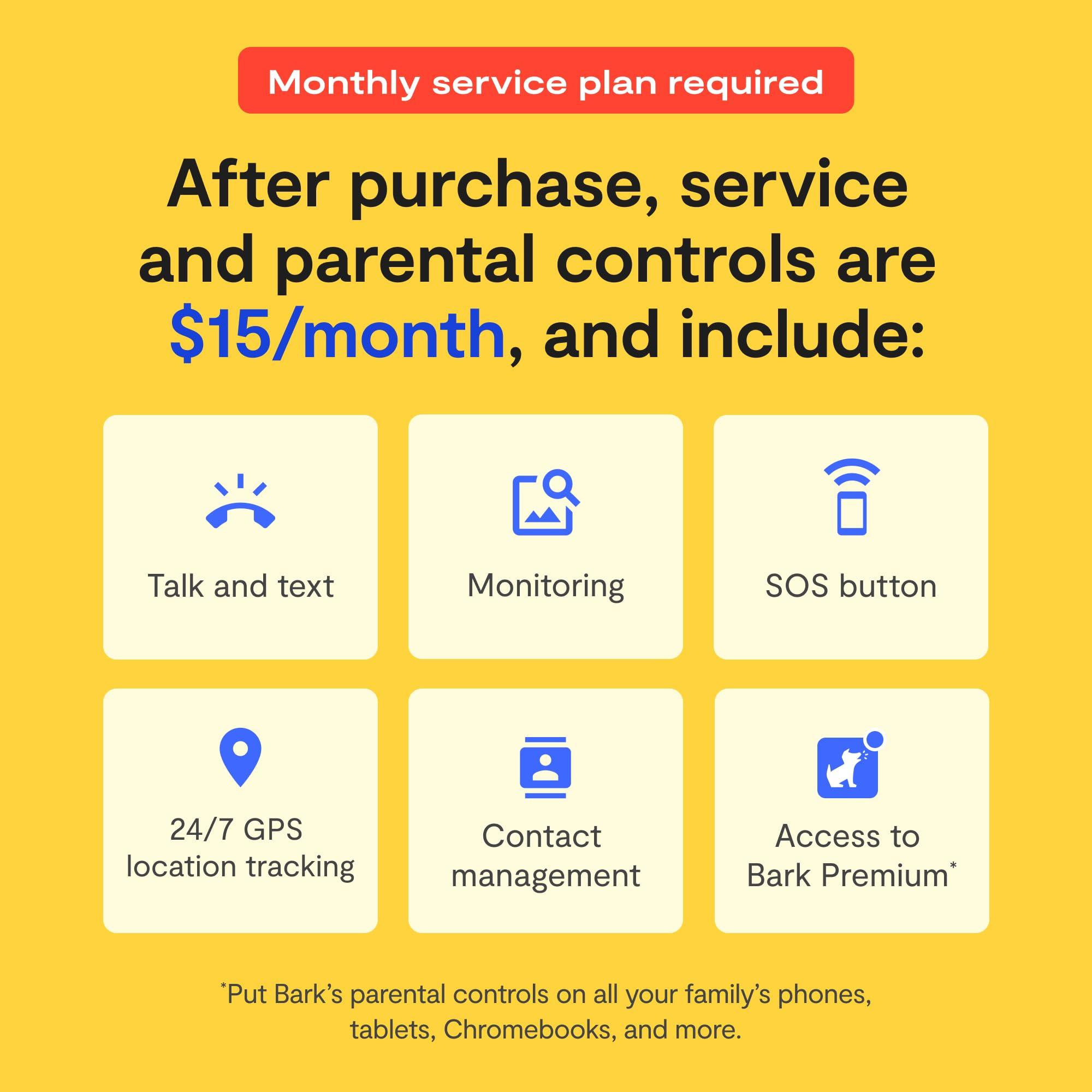 Bark Bark Watch - Safest Smart Watch for Kids - Talk and Text - GPS Tracking - Text, Video, and Phone Monitoring - Manage All Contacts - SOS Button - CV16