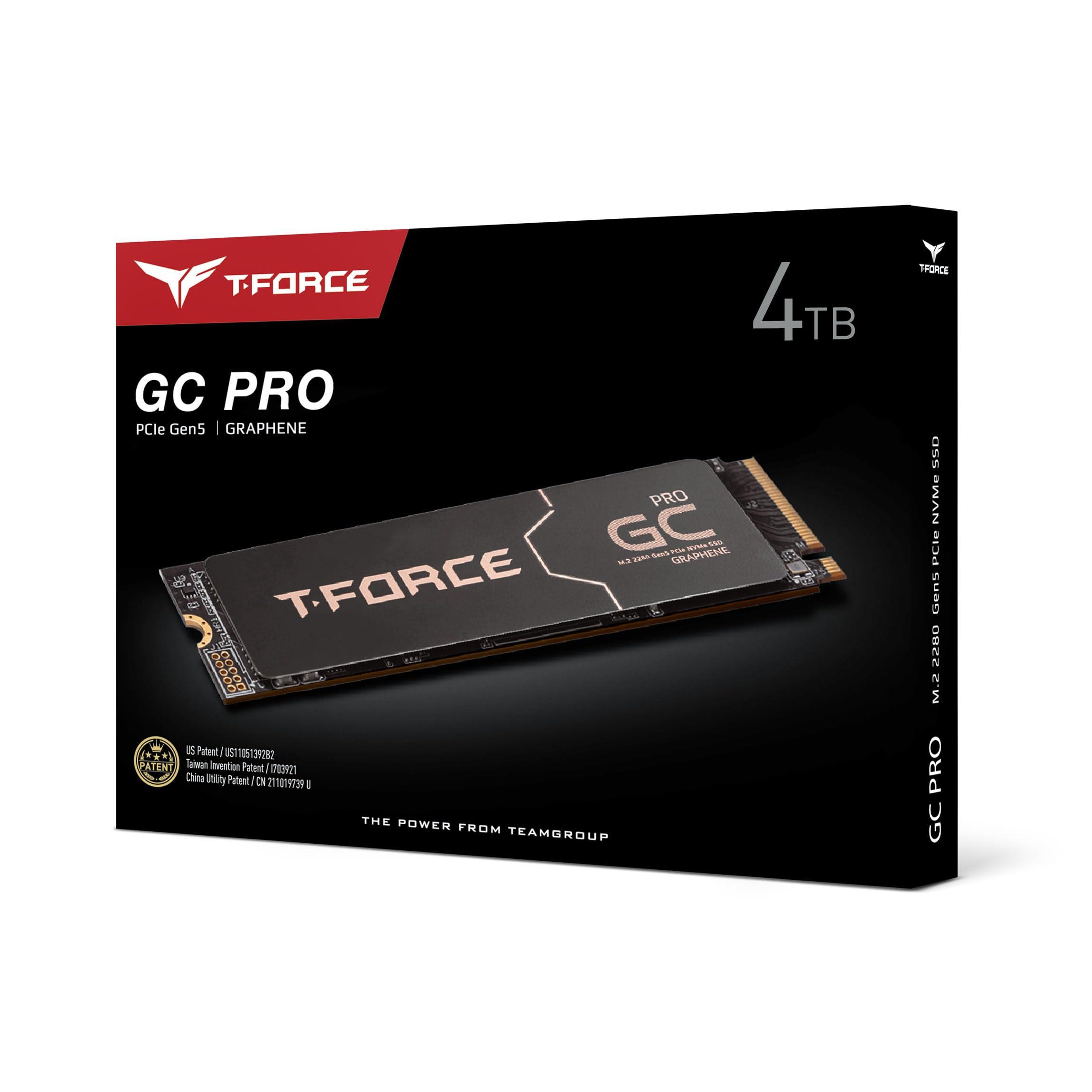 TEAMGROUP TEAMGROUP T-Force GC PRO 4TB Graphene Heatsink DRAM SLC Cache 3D TLC NAND NVMe InnoGrit PCIe Gen5x4 M.2 2280 Gaming Internal SSD Read/Write 12500/11000 MB/s TM8FFL004T0C129