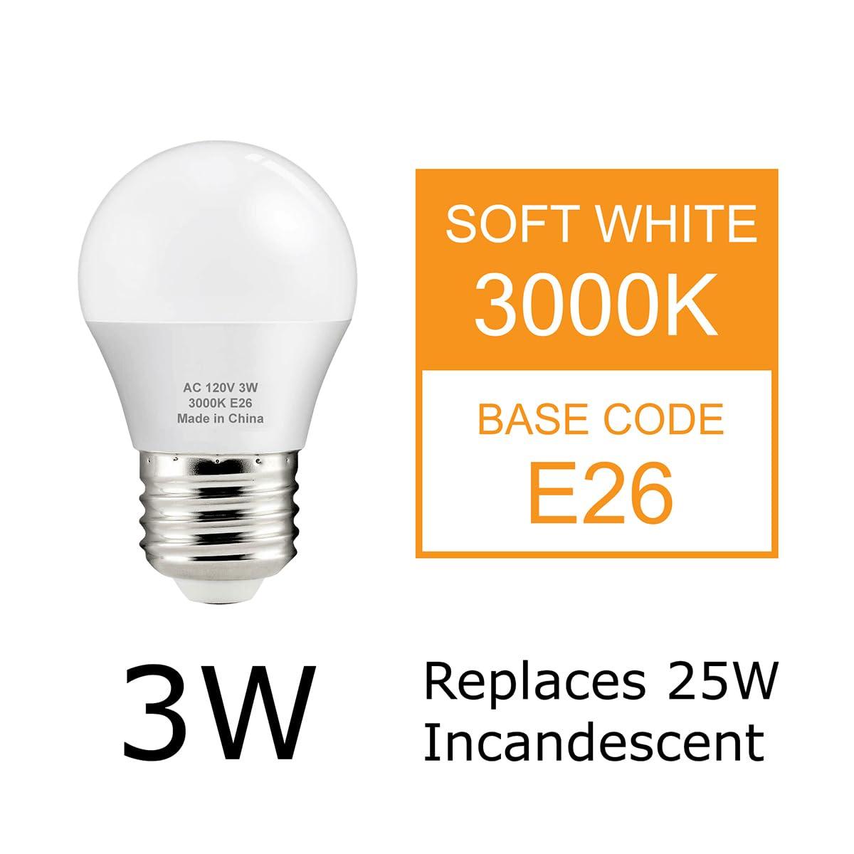 J.LUMI J.LUMI BPC4503 A15 LED Bulbs 3W, 3000K Soft White, A15 G45 Bulbs, 25 Watt Light Bulbs Soft White, E26 Medium Base, NOT Dimmable (Pack of 4)