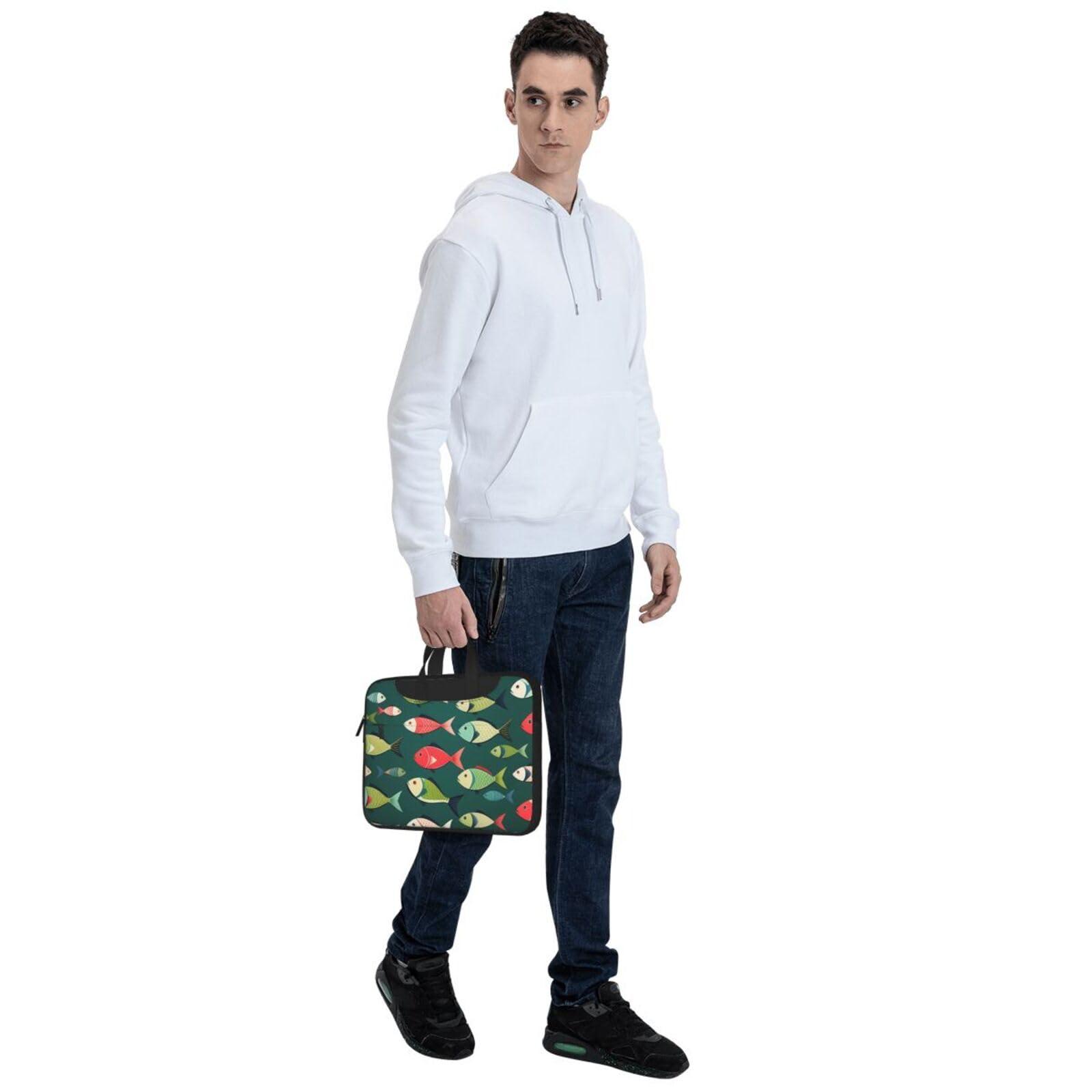Kdsefhhcb Green fish Print Laptop Bag Pouch Briefcase Fits 13/14/15.6 inch Notebook Computer Bags for Women Men