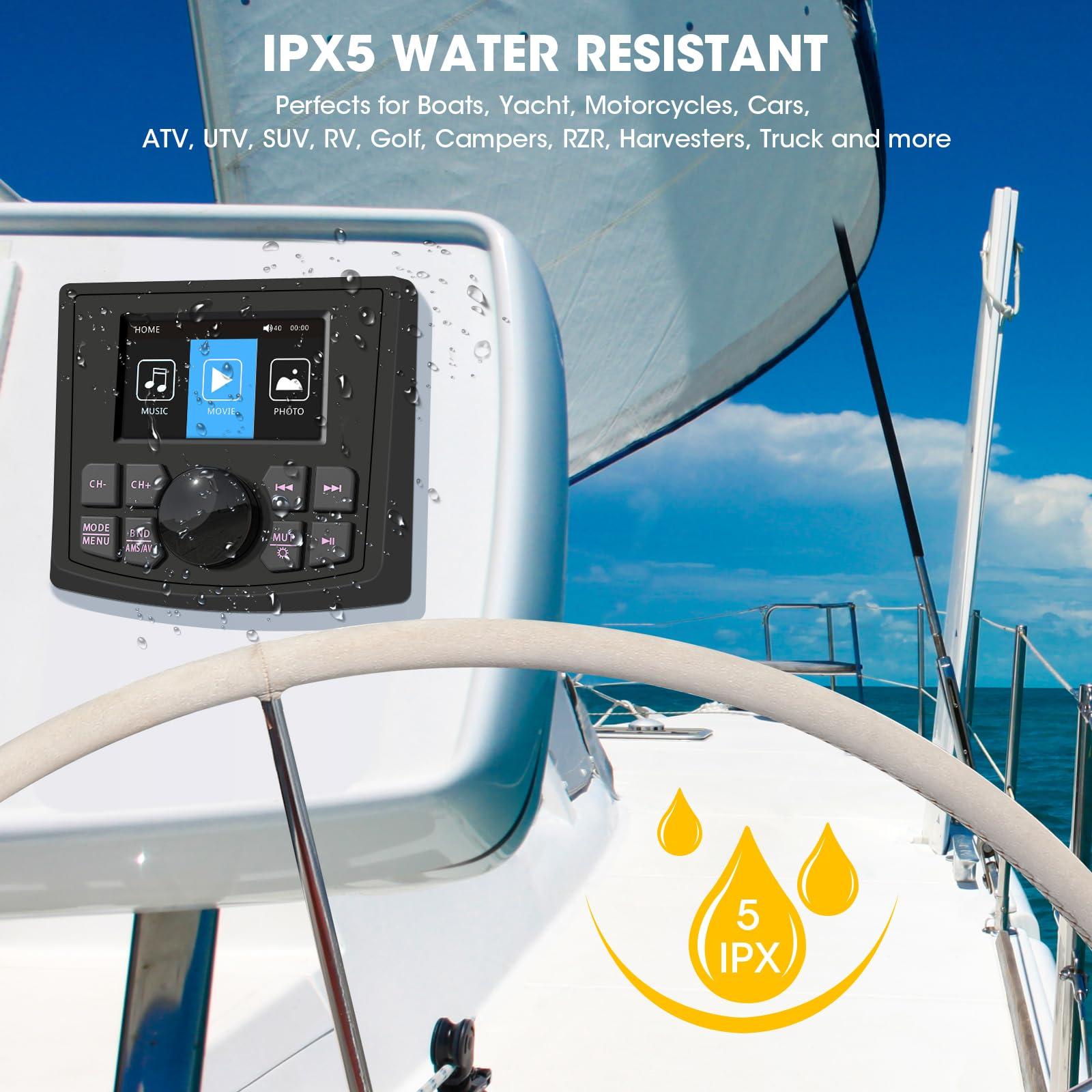 DOVOX Waterproof Marine Radio Stereo for Boat: Bluetooth Marine Digital Media MP5 Player with 3 Inch LCD Display AM FM AUX USB EQ Subwoofer