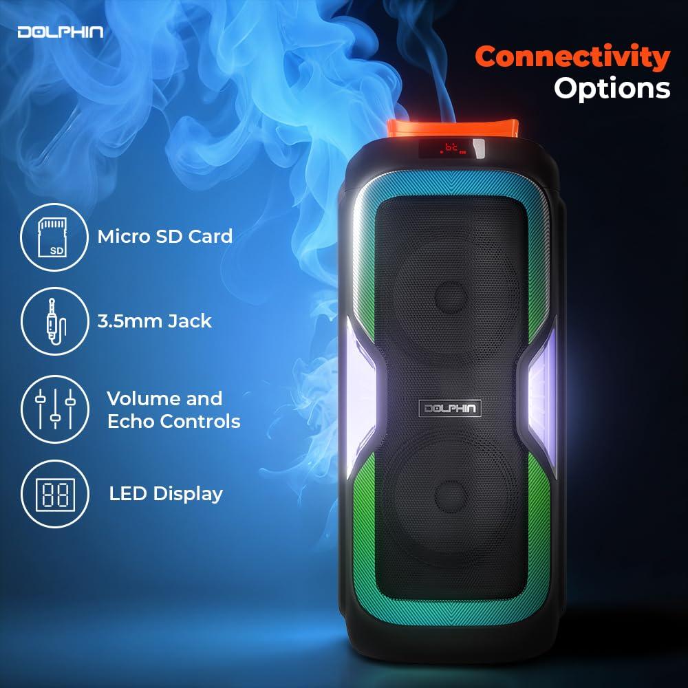Dolphin Dolphin New SP-1060RBT: Crisp & DEEP BASS - Dual 10\" Bluetooth Portable Speaker w/Light Show - Rechargeable Speaker | Immersive Sound, Vibrant LED Lights, Wireless Connectivity