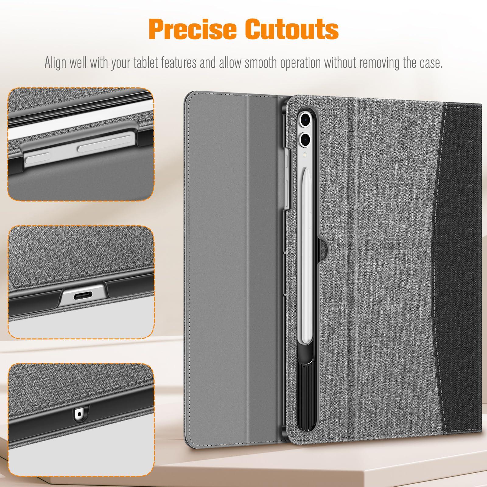 FINTIE Fintie Case for Samsung Galaxy Tab S10 Plus 2024/ S9 FE Plus 5G 12.4 Inch 2023 with Built-in S Pen Holder, Multiple Angle Portfolio Business Cover with Pocket Auto Sleep/Wake, Gray