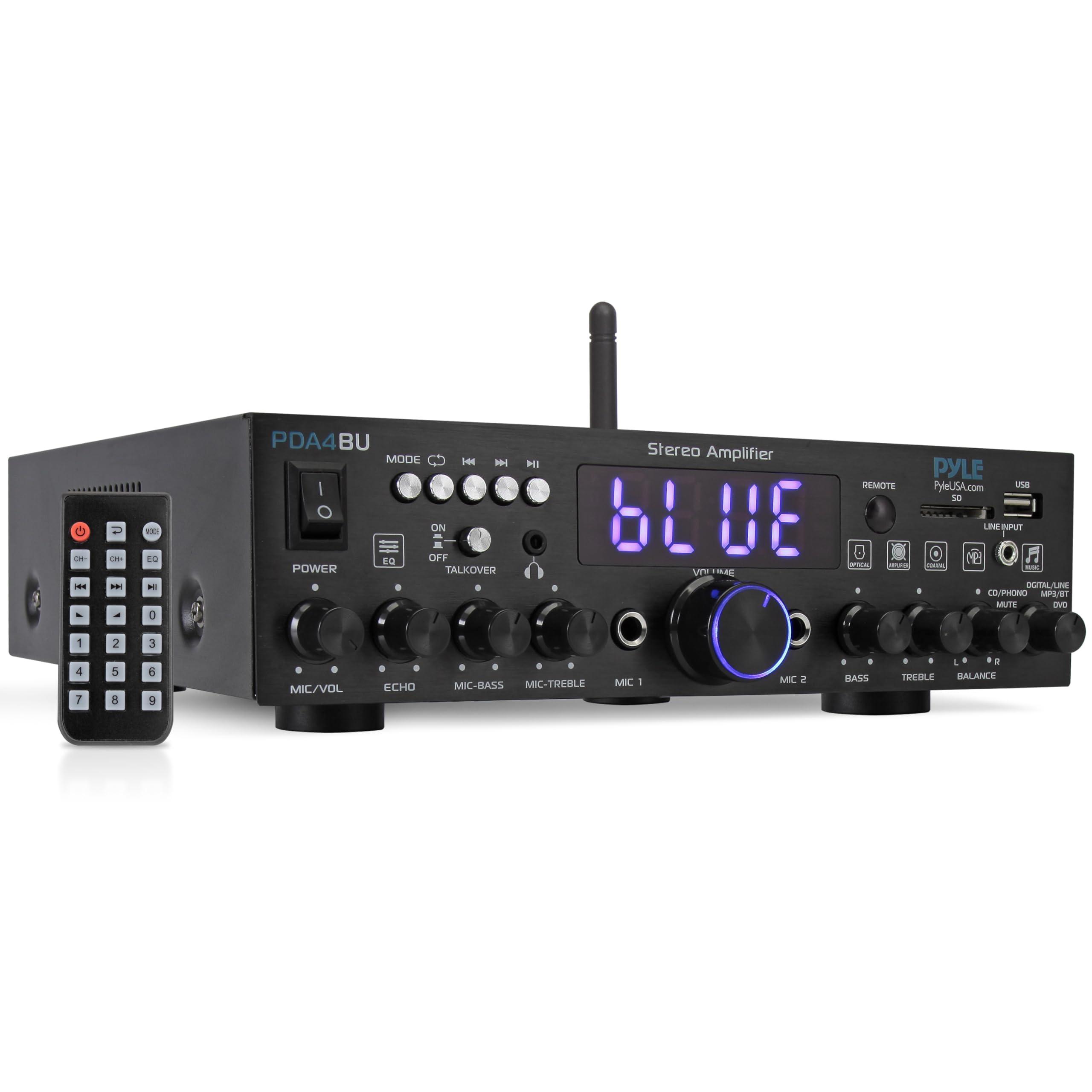 Pyle Pyle Wireless Bluetooth Home Stereo Amplifier - Multi-Channel 200W Power Amplifier Home Audio Receiver System w/ Optical/Phono/Coaxial, FM Radio, USB/SD, AUX, RCA, Mic in - Antenna, Remote - PDA4BU