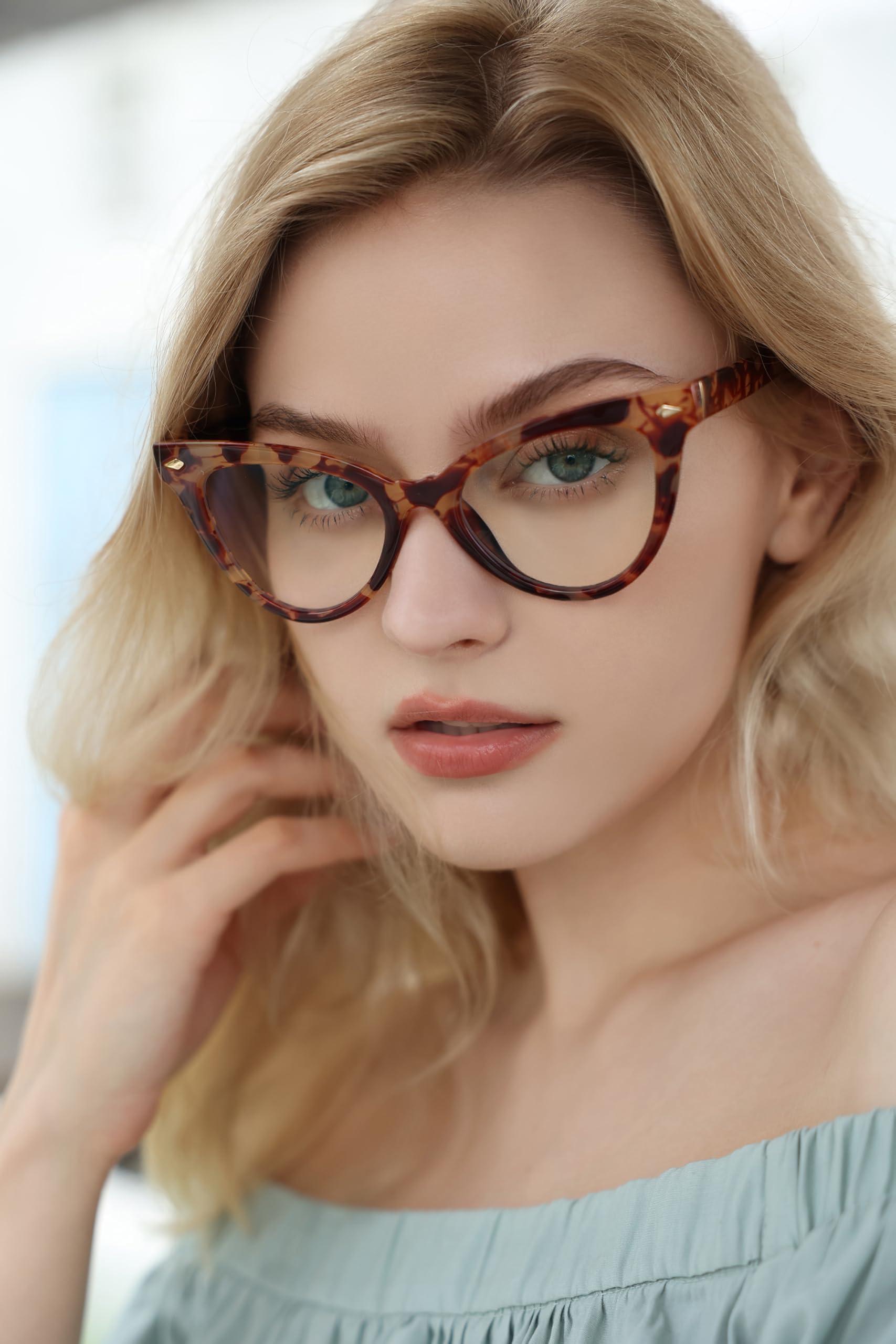 VOOGLAM VOOGLAM Cat Eye Non Prescription Glasses with HD Clear Lenses for Women in Amber TR90 Frame Maite OP02131