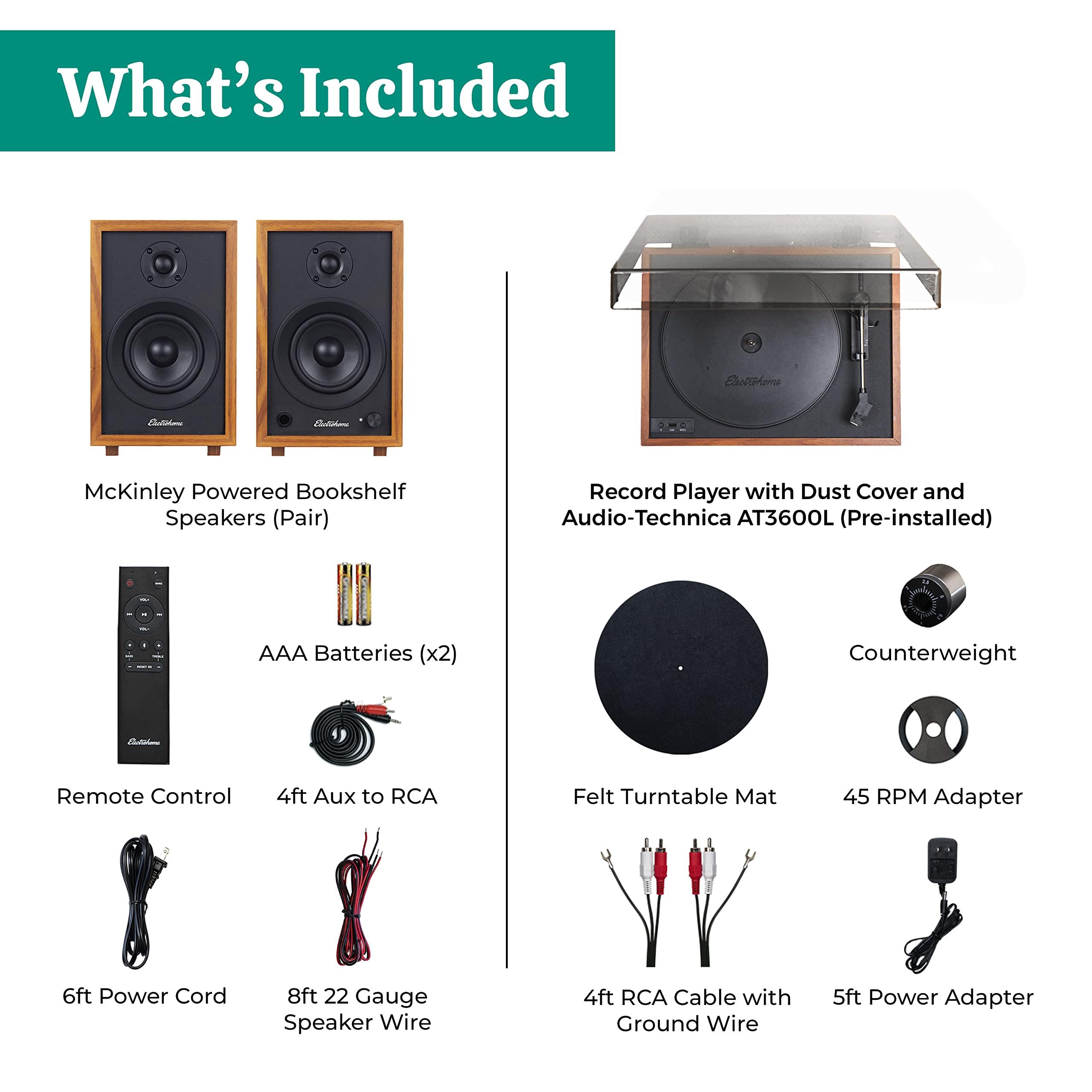 Electrohome Electrohome Montrose Record Player Stereo System, 4" Bluetooth Powered Bookshelf Speakers, Belt-Drive Bluetooth Turntable with Audio-Technica Stylus, Vinyl-MP3 Recording, Built-in Preamp