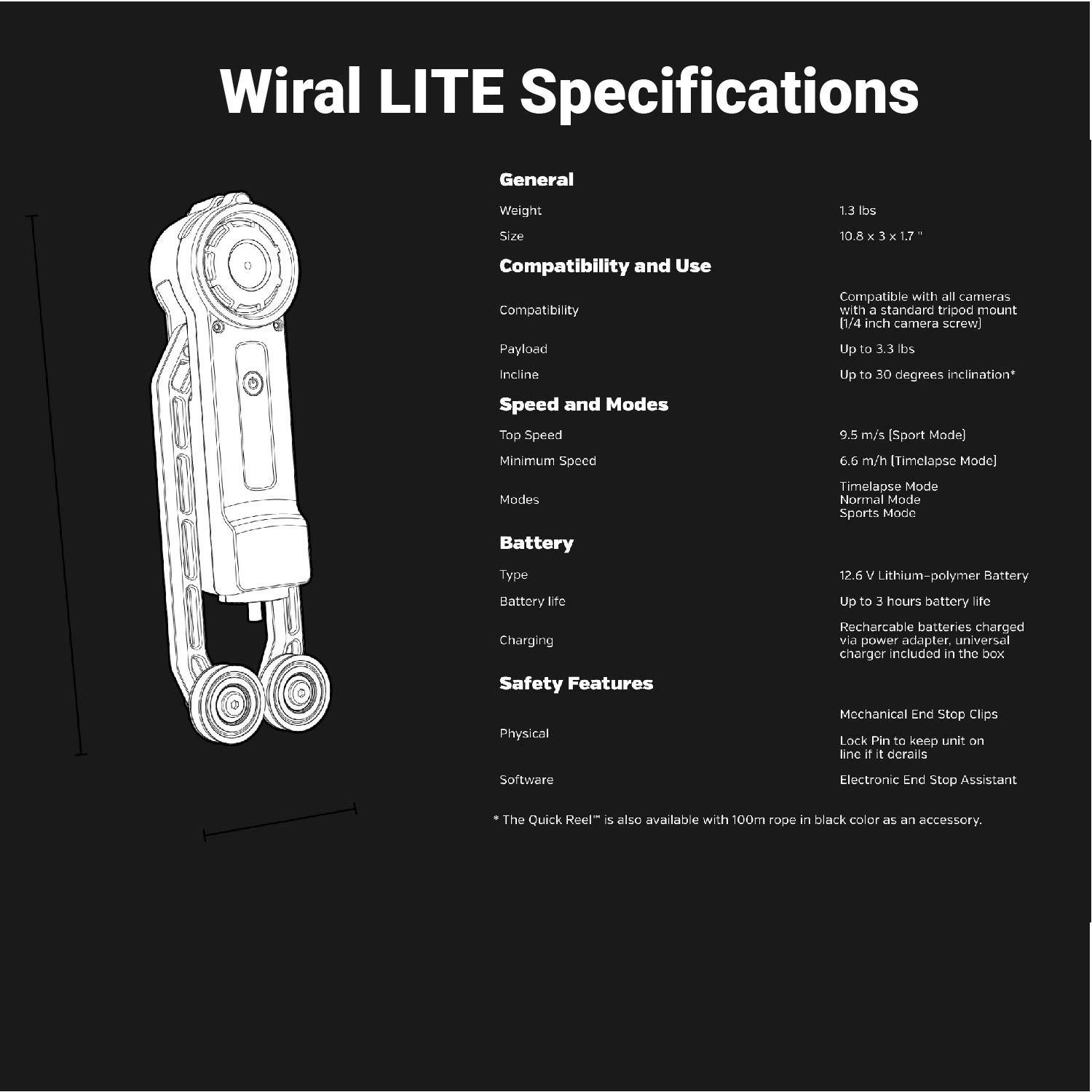 Wiral Wiral LITE Cable Cam with Remote for Action Cameras, Smartphones, 360 Camera or DSLR Mirrorless Cameras up to 3.3LBs - Includes Wiral Travel Case (2 Items) (Pro Bundle)