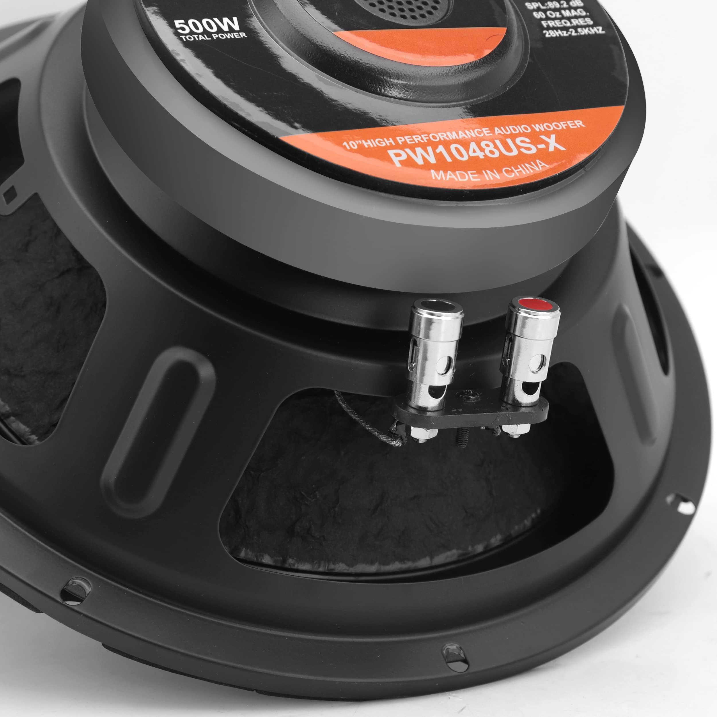 Pyramid Pyramid 10 Inch Car Subwoofer Speaker - 500 Watt High Powered Car Audio Sound Component Speaker System w/ 2 Inch High-Temperature Kapton Voice Coil, 85.6 dB, 8 Ohm, 60 oz Magnet - Pyramid PW1048USX