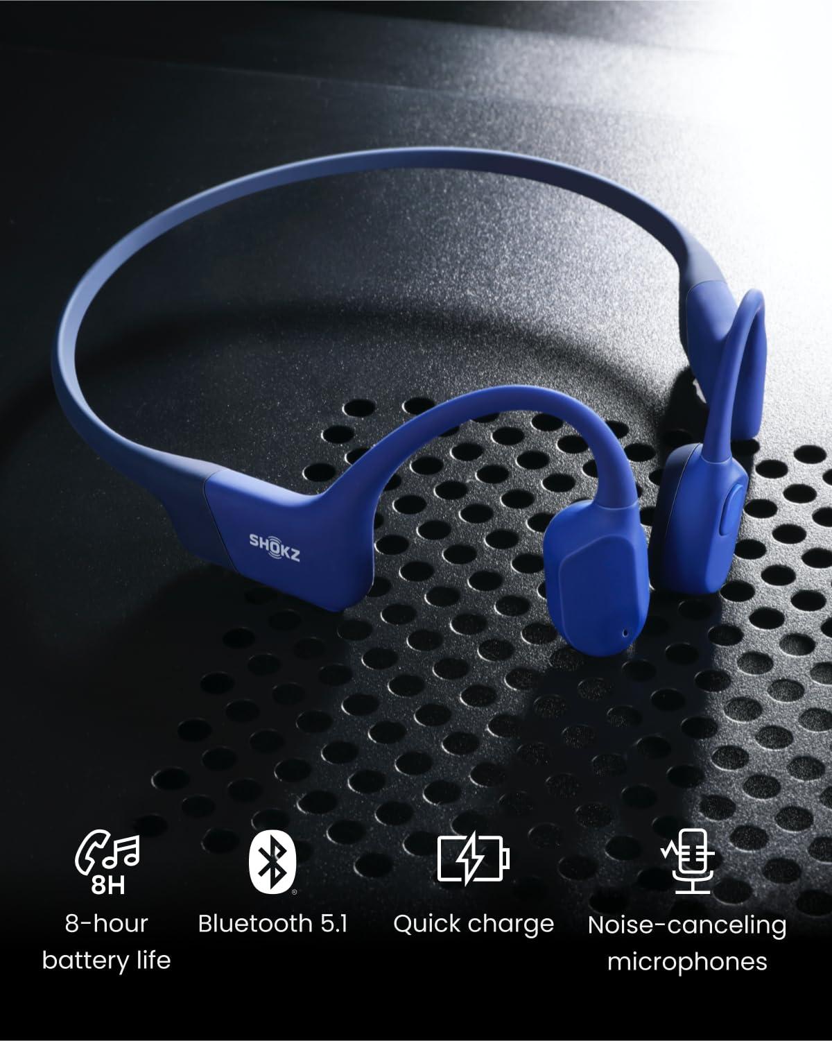 SHOKZ SHOKZ OpenRun (AfterShokz Aeropex) - Open-Ear Bluetooth Bone Conduction Sport Headphones - Sweat Resistant Wireless Earphones for Workouts and Running - Built-in Mic (Renewed)