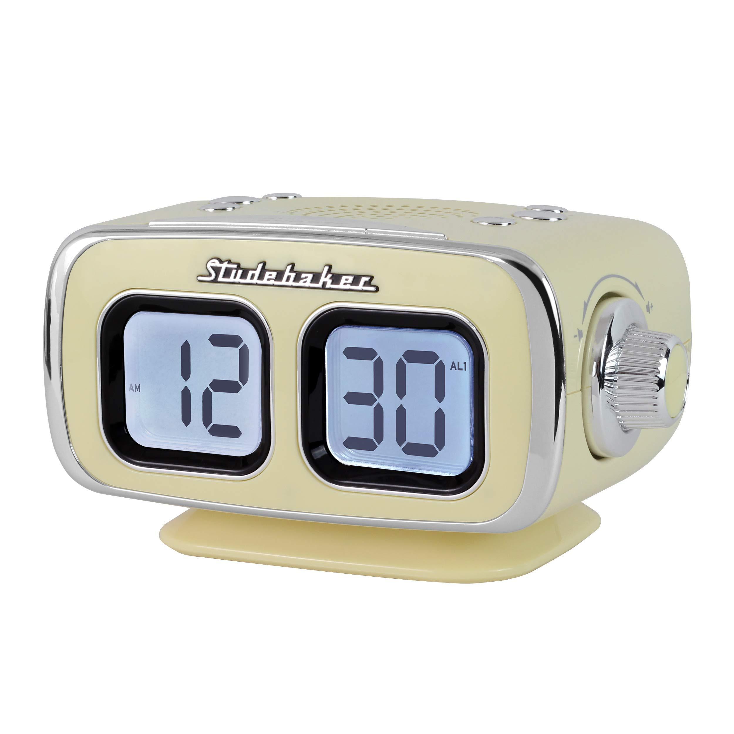 Studebaker Studebaker Large Display LCD AM/FM Retro Clock Radio USB Bluetooth Aux-in Bedroom Kitchen Counter Small Footprint (Cream)