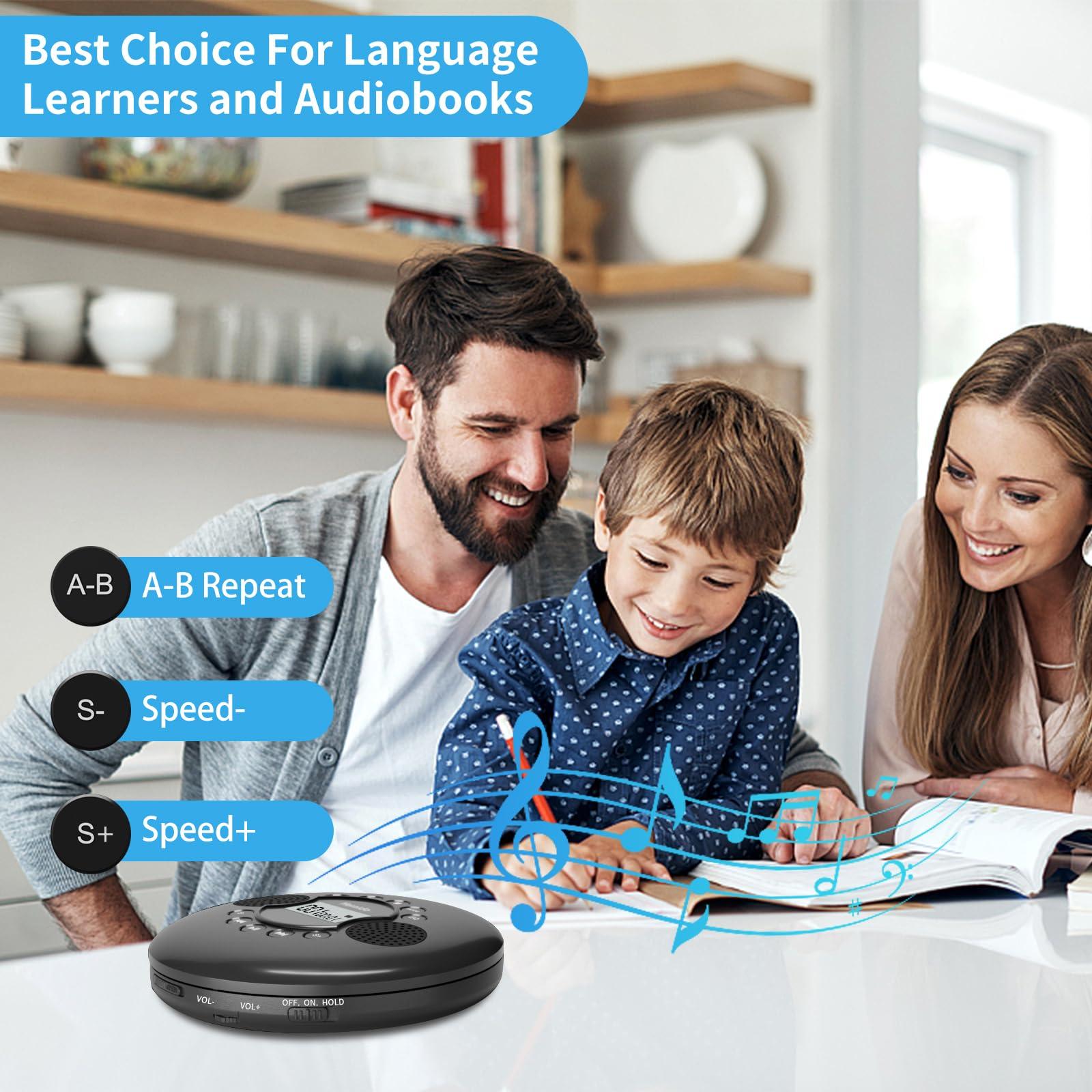 Hernido CD Player Portable, Hernido Portable CD Player for Car with Stereo Speakers, Rechargeable Walkman CD Player with Headphone, AUX, USB, Anti-Skip/Shockproof Discman for Home/Traval