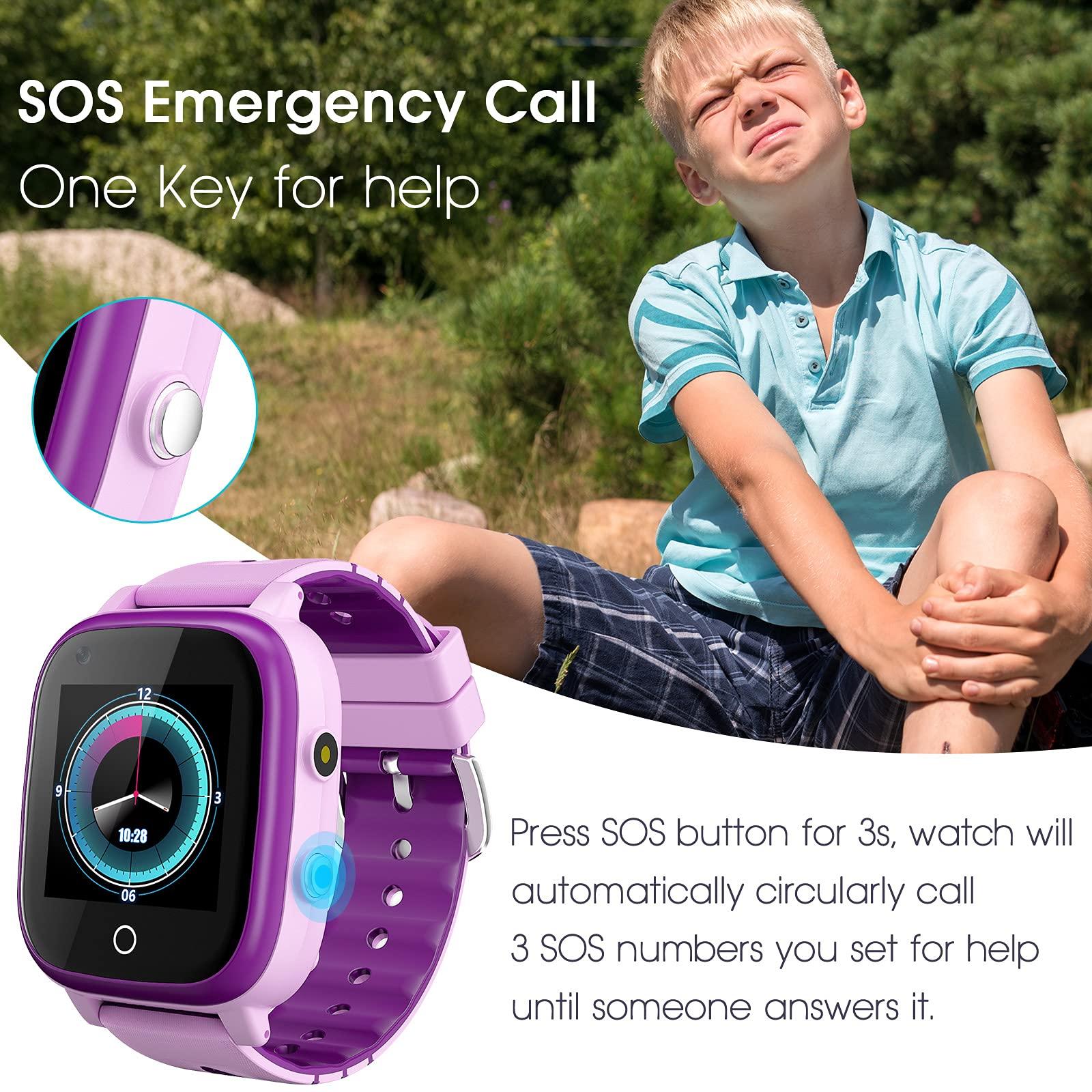 cjc 4G Kids Smart Watch with GPS Tracker and Calling, IP67 Waterproof, 2-Way Calls, GPS Tracker, SOS Kids Cell Phone Wrist Watch for Age 3-14 Girls Boys Girls Christmas BirthdayBirthday Gifts (purple)