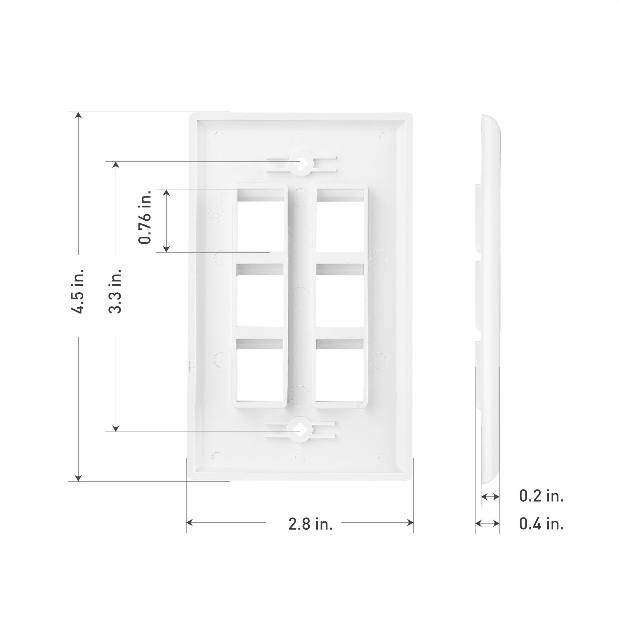 Cable Matters Cable Matters 10-Pack Low Profile 6-Port Keystone Jack Wall Plate, RJ45 Wall Plate for Keystone Jacks in White