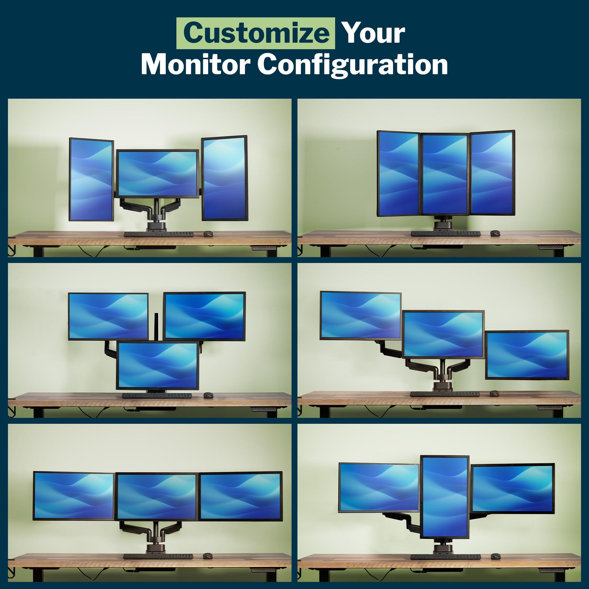 Vari Vari Triple Monitor Arm- Varidesk 3 Monitor Mount- VESA Compatible Monitor Stand with 180 Degree Adjustment- Heavy Duty Articulating Monitor Arm- Computer Monitor Accessories, Black