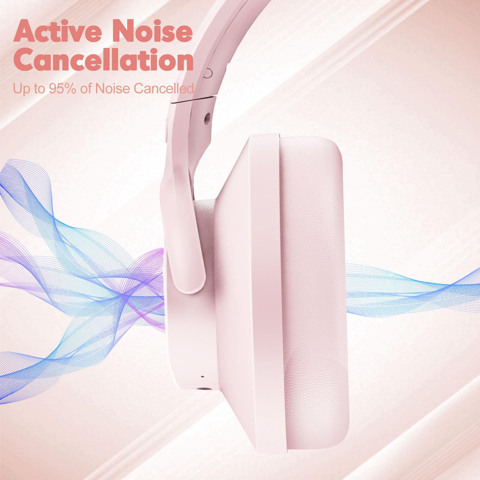 ZIHNIC ZIHNIC Active Noise Cancelling Headphones, 60H Playtime Wireless Bluetooth Headset Low Latency-Pink