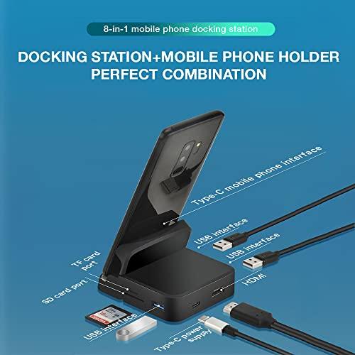 GloryKylin GKI Docking Station, USB C Mobile Phone to 4K HDMI Hub, 8-in-1 Charging Station, Support DP Alt Mode, Compatible with Samsung Dex Mode. Black