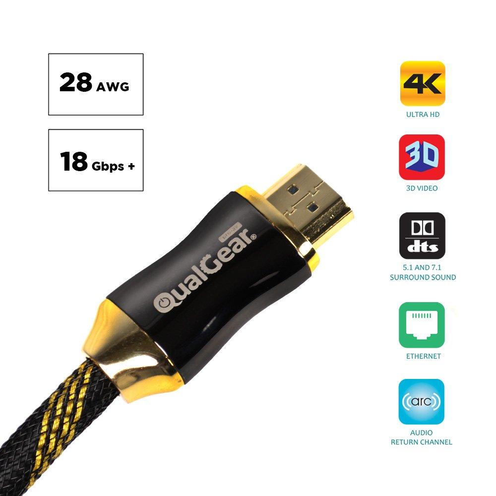 QualGear QualGear 6 Feet HDMI Premium Certified 2.0 Cable with 24K Gold Plated Contacts, Supports 4K Ultra HD, 3D, 18Gbps, Audio Return Channel, Ethernet (QG-PCBL-HD20-6FT) (Pack of 2)