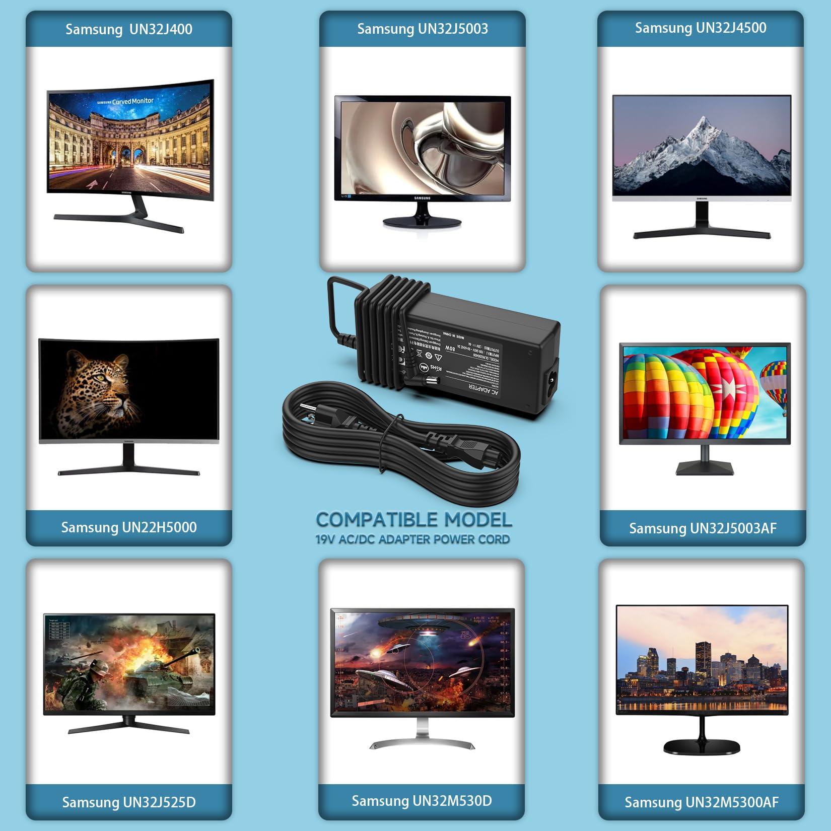 Syfrufo DC 19V Power Cord for Samsung TV 32\" UN32J4000AF, UN32J5205AF, UN32J4500AF, UN32J400, UN32J400DAF, UN32J5205, UN32J5003AF, UN32J5003AFXZA, UN32M5300AF, AFA4819, BN44-00835A Monitor AC Adapter