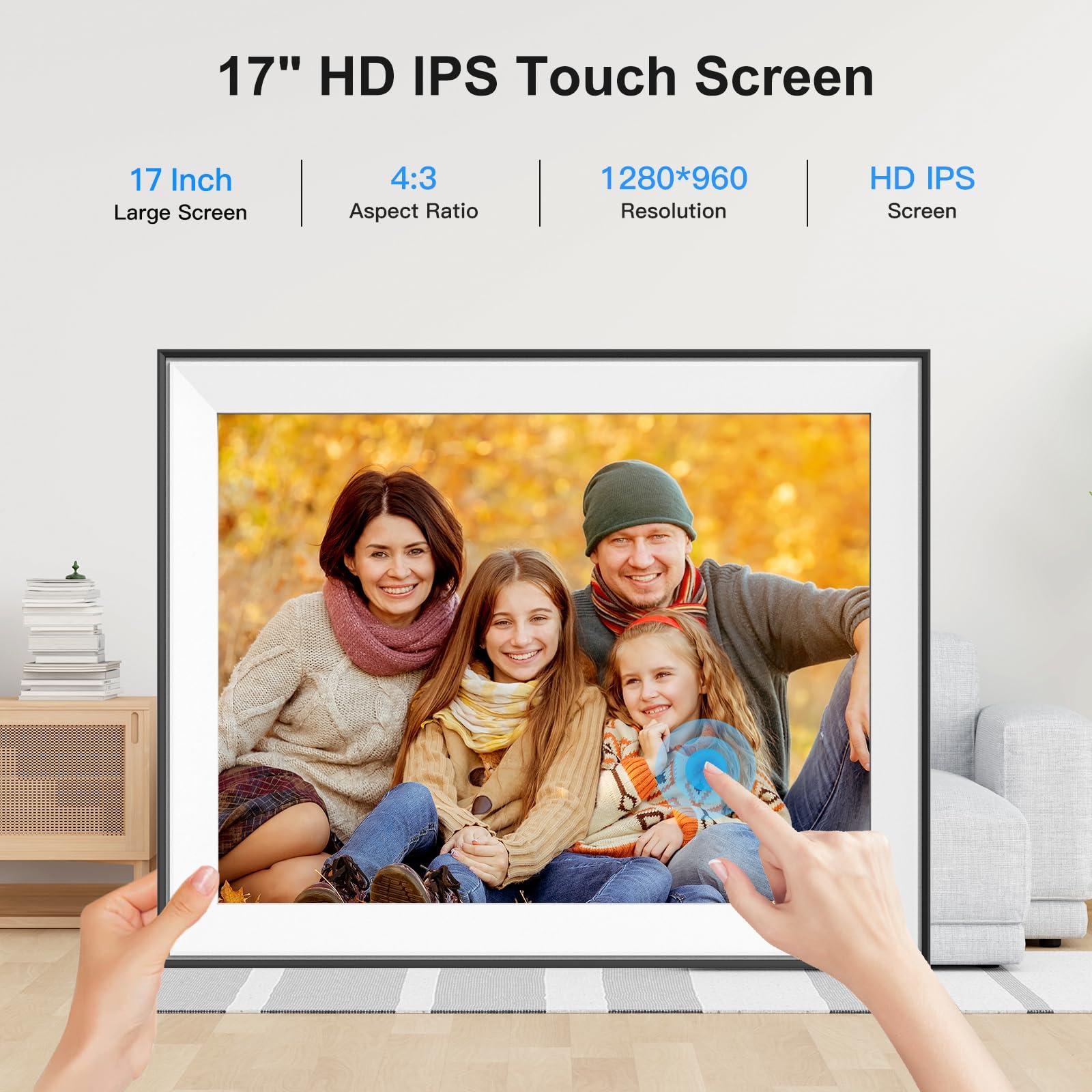 FULLJA Large Digital Photo Frame 17"-Electronic-Picture-Frame - Dual WiFi Digital Picture Frame 32GB, Touch Screen, Full Function, Light Sensor, Share Photo Video via App Email, Free Cloud, Wall Mountable