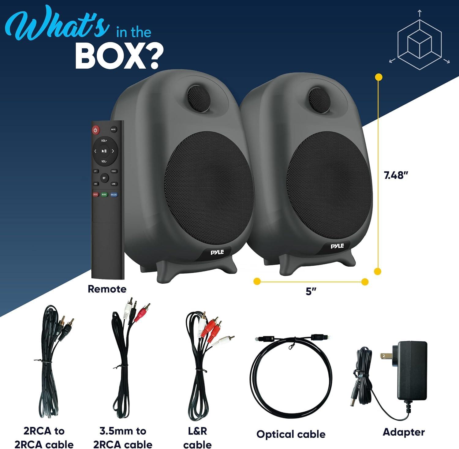 Pyle PYLE Powered Bookshelf Speakers- Bluetooth Studio Monitor Speaker Set, Tv & Pc Speaker, Desktop HiFi Stereo Speaker, Home Theatre Sound System-60 Watt