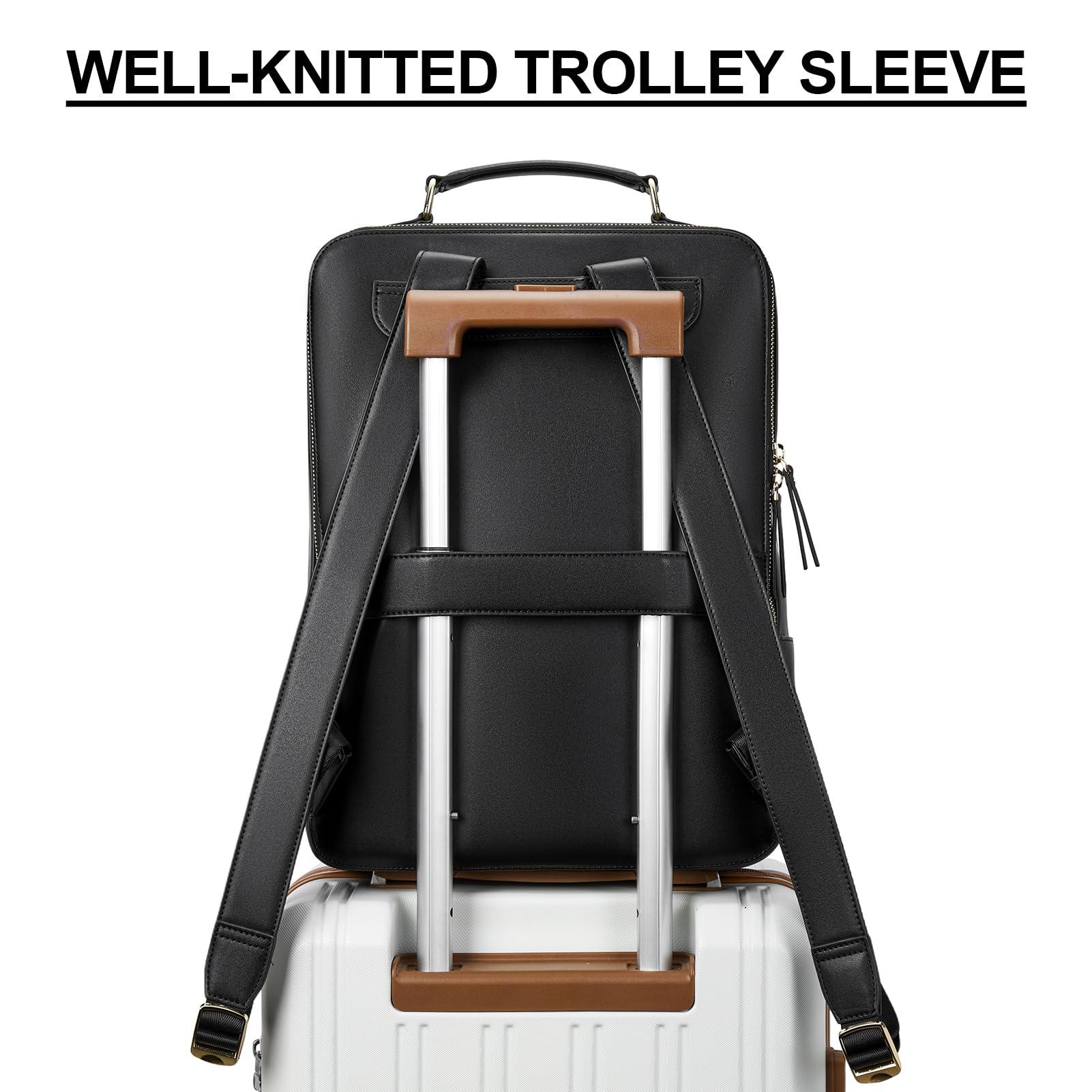 BOSTANTEN BOSTANTEN Leather Backpack 15.6 inch Laptop Bag Travel Casual Computer Backpack College Business Work Shoulder Bags with Trolley Sleeve for Women Men Black