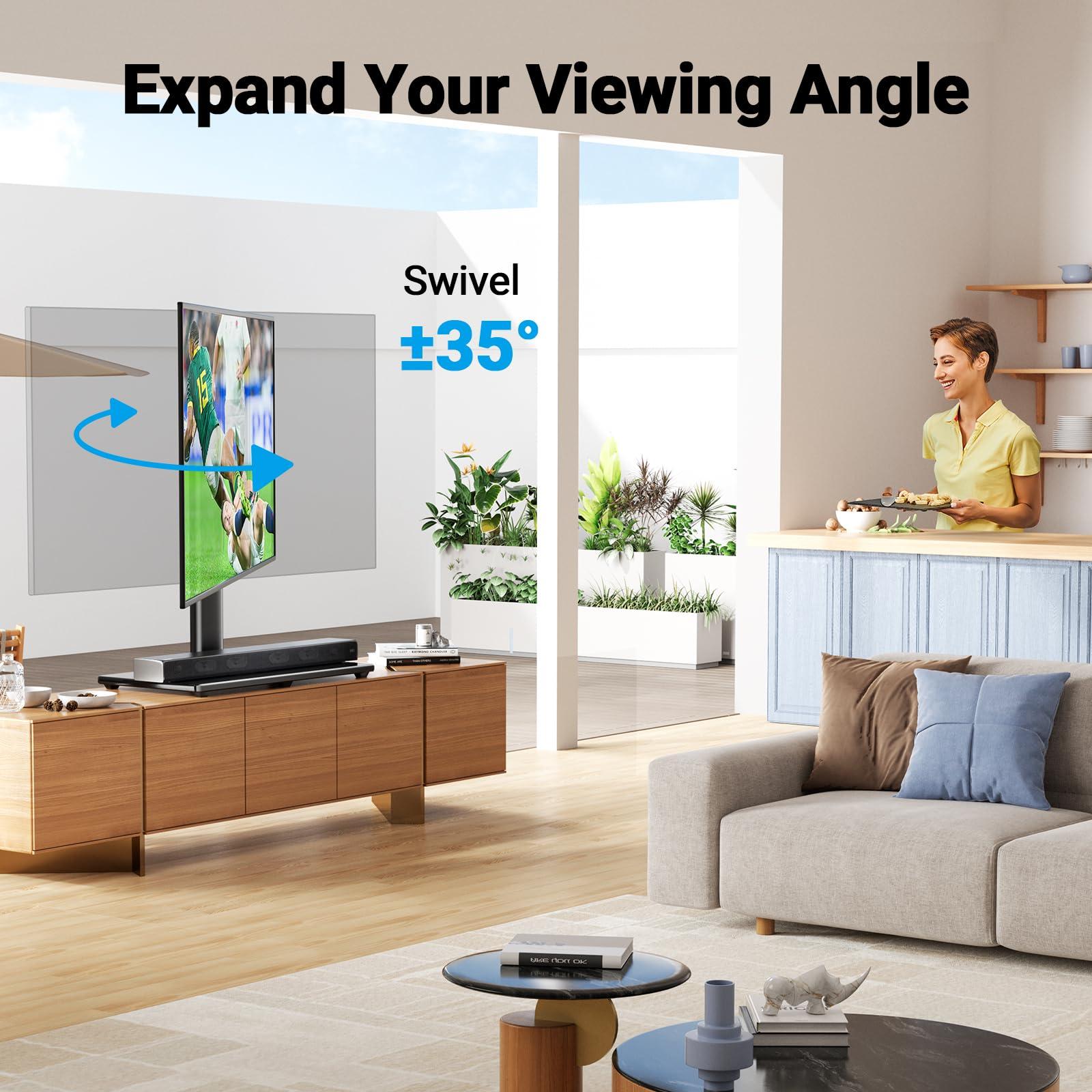 PERLESMITH PERLESMITH Swivel Universal TV Stand Mount for 32-82 Inch LCD OLED Flat/Curved Screen TVs up to 99lbs-Height Adjustable Table Top TV Stand/Base with Tempered Glass Base&Wire Management,VESA 600x400mm