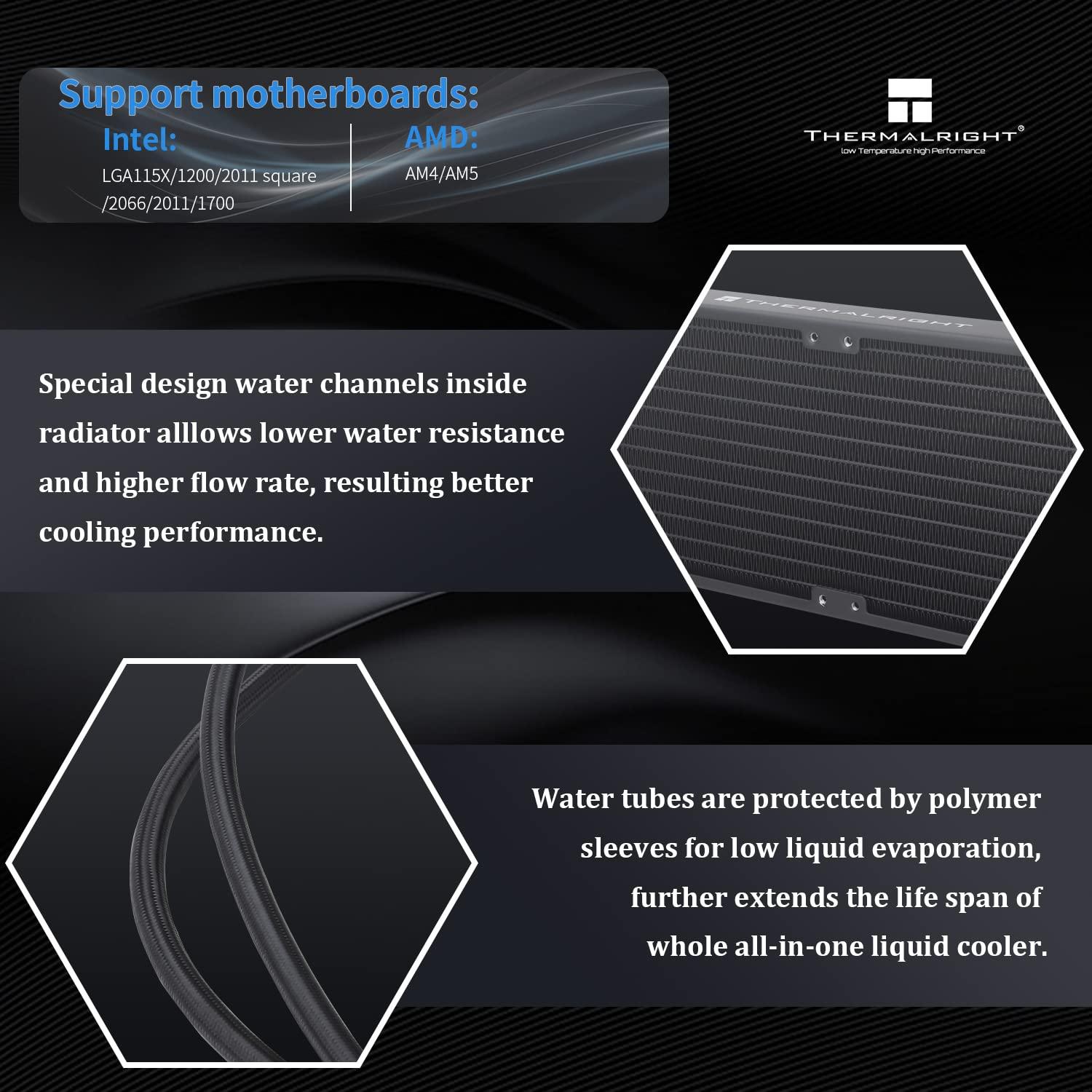 Thermalright Thermalright Frozen Prism 360 Black ARGB CPU Liquid Cooler,Efficient PWM Controlled Pump 3300RPM,3TL-E12 Series PWM Fan,Water Cooling Computer Parts,for AM4/AM5,Intel lga1150/1200/1700/1851/2011