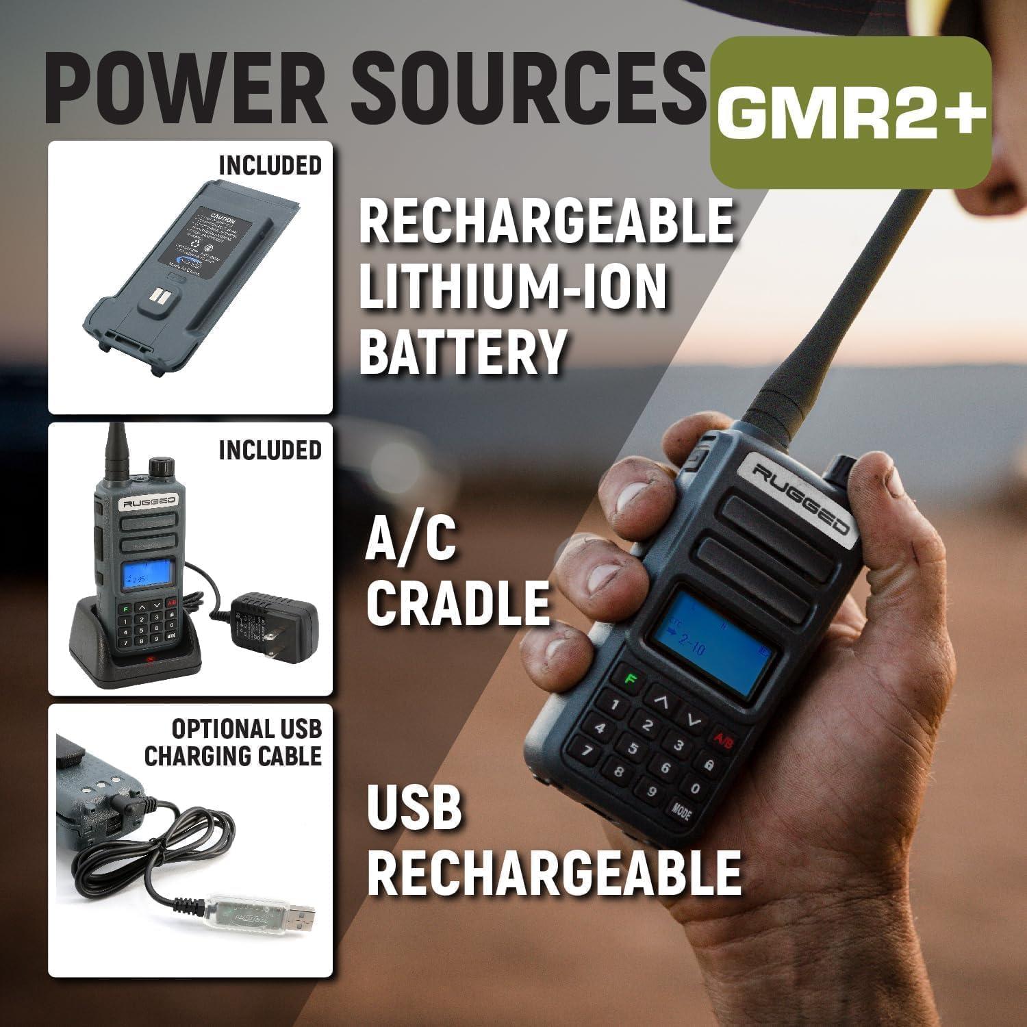 Rugged Radios Rugged Radios GMRS Two Way Handheld Radio Walkie Talkie for Hiking Camping Overlanding Off Road Features Grey Long Range Weather Channels and Rechargeable Battery