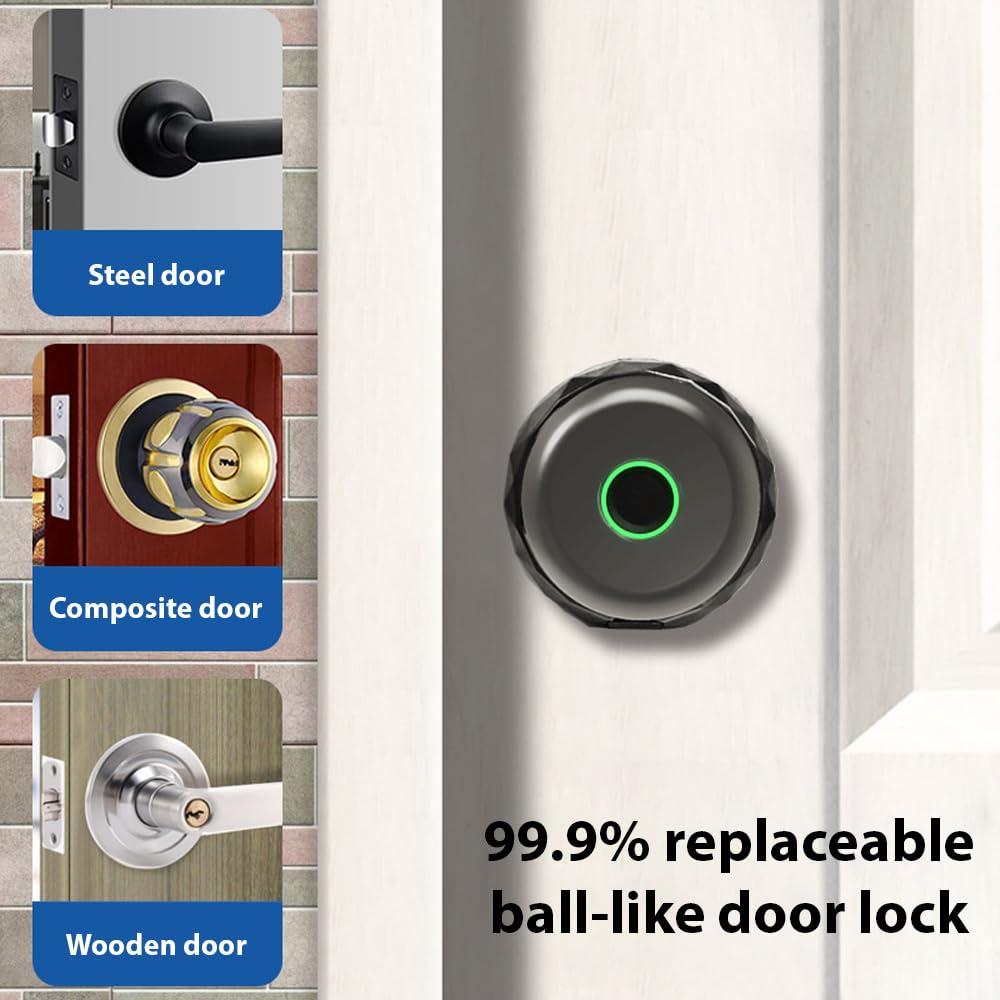 Swokely Swokely Smart Fingerprint Door Lock, Door Knob with App Smart Lock for Bedroom Door, Type-C Emergency Charging, Fingerprint Door Knob TY App Remote Operation for 35-55mm Office Home Bedroom Door