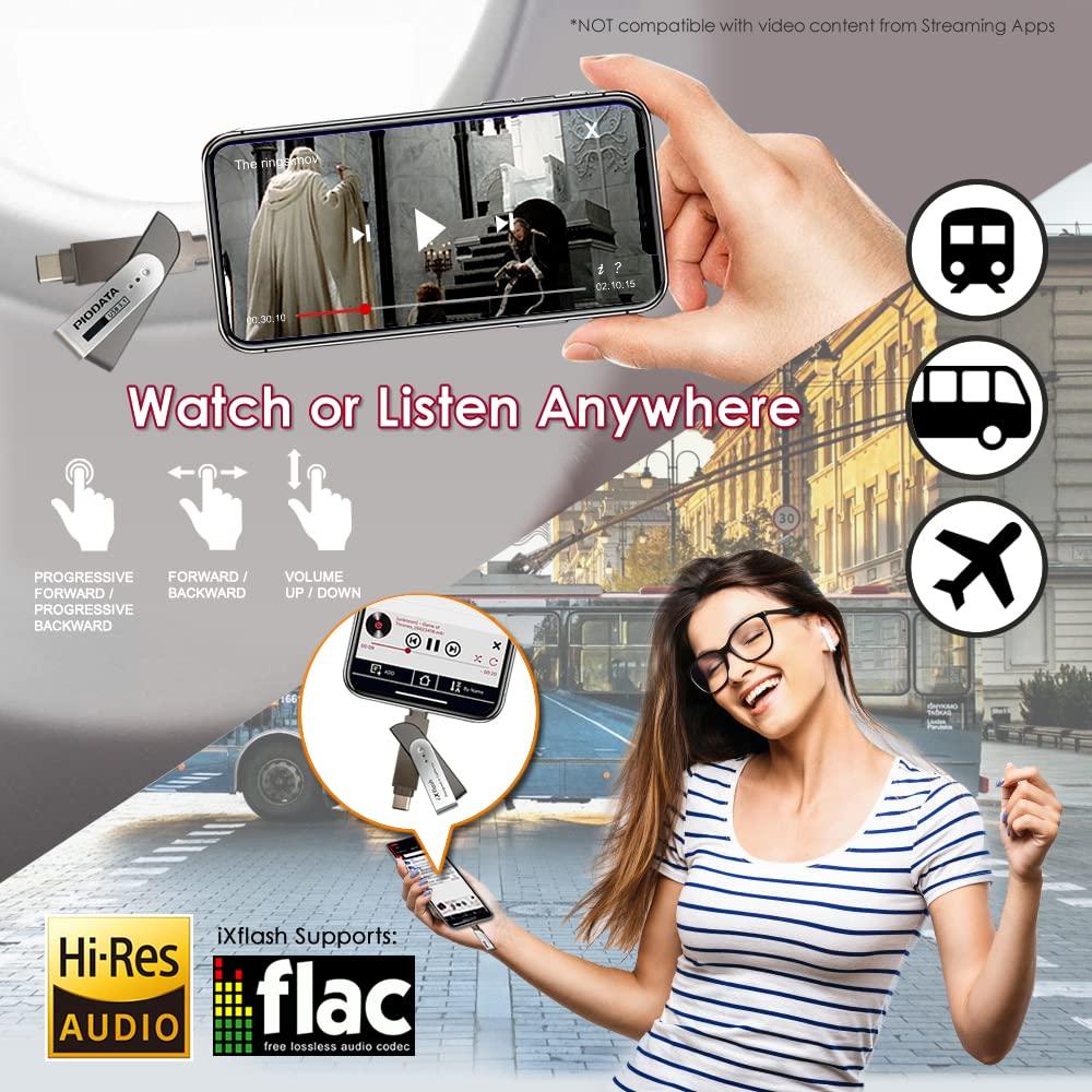 Piodata PIODATA iXflash 256GB MFi Certified Flash Pen Drive for iPhone/iPad/Mac/PC USB 3.1 Type C Lightning External Storage Memory Photo Stick