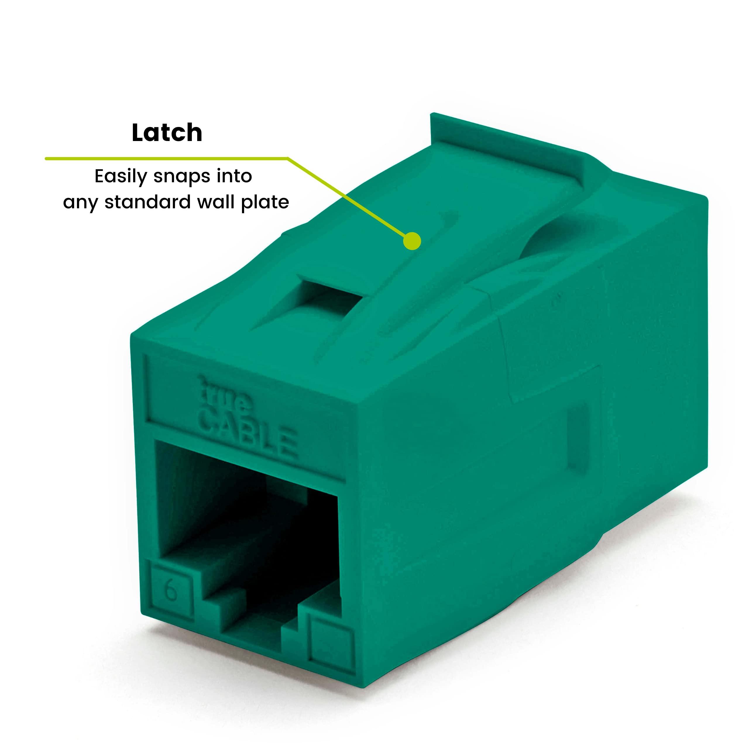 TRUE CABLE trueCABLE Cat6 Keystone Jack Coupler, Unshielded (UTP), PoE++ (4PPoE), UL Listed, ETL Verified, ANSI/TIA 568-2.D Cat 6 Performance Compliant, Female to Female RJ45 Couplers, Green, 12 Pack