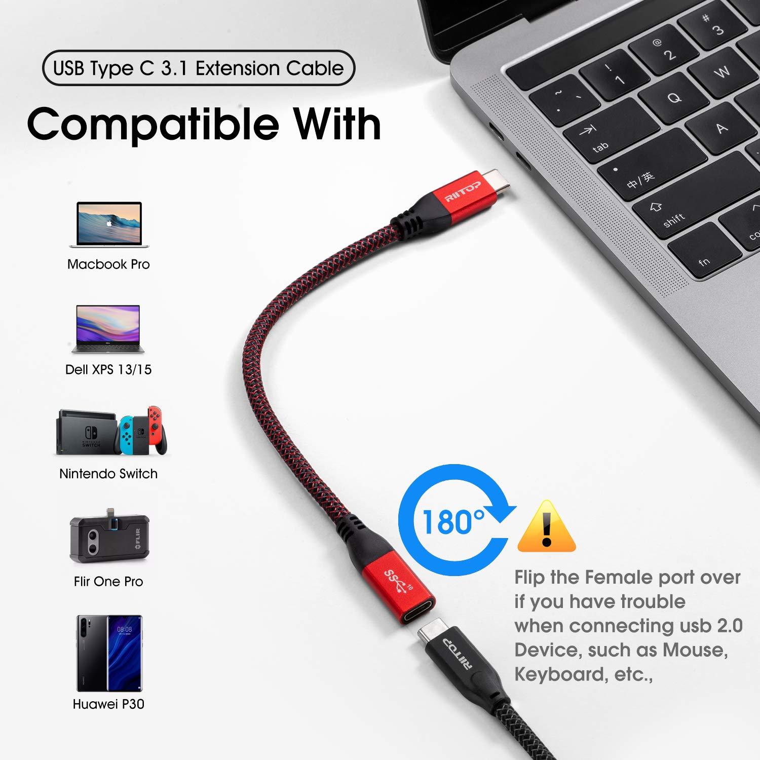 RIITOP RIITOP USB C Extension Cable Short, USB-C Male to Female Extender Braided Cord for Nintendo Switch, MacBook Pro 7.8inch (Thunderbolt 3 Compatible)