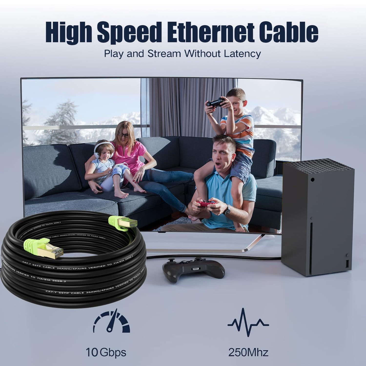 XXONE XXONE 300ft Cat 7 Ethernet Cable - 26AWG Heavy-Duty, 10Gbps Speed, 600MHz Bandwidth, SFTP Shielding, Waterproof & Direct Burial - Outdoor LAN Cable for High-Speed Networking (RJ45 Connector)