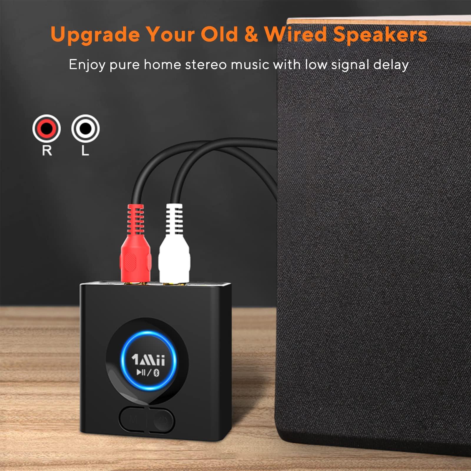 1Mii 1Mii Bluetooth 5.0 Audio Receiver, Wireless Audio Adapter for Home Stereo Music Streaming System with 3.5 mm RCA, Bass Mode, 12hrs Playtime(Upgraded)