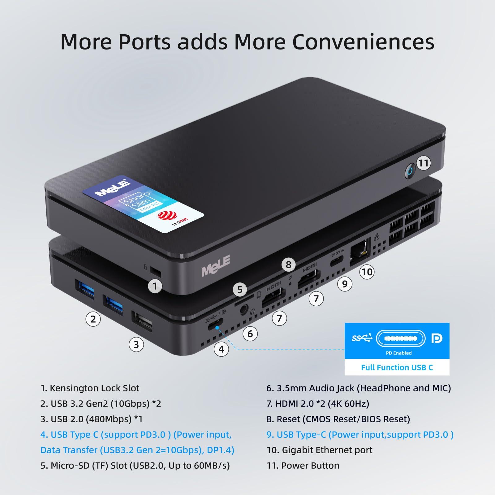 MeLE MeLE Overclock4C Mini PC, 12th Alder Lake-N100(up to 3.4GHz,4C/4T), 16GB DDR4 512GB Micro Desktop Computer, 4K Triple Display, All-in-one USB-C, USB3.2/WiFi/BT/Ethernet on Business Home Office