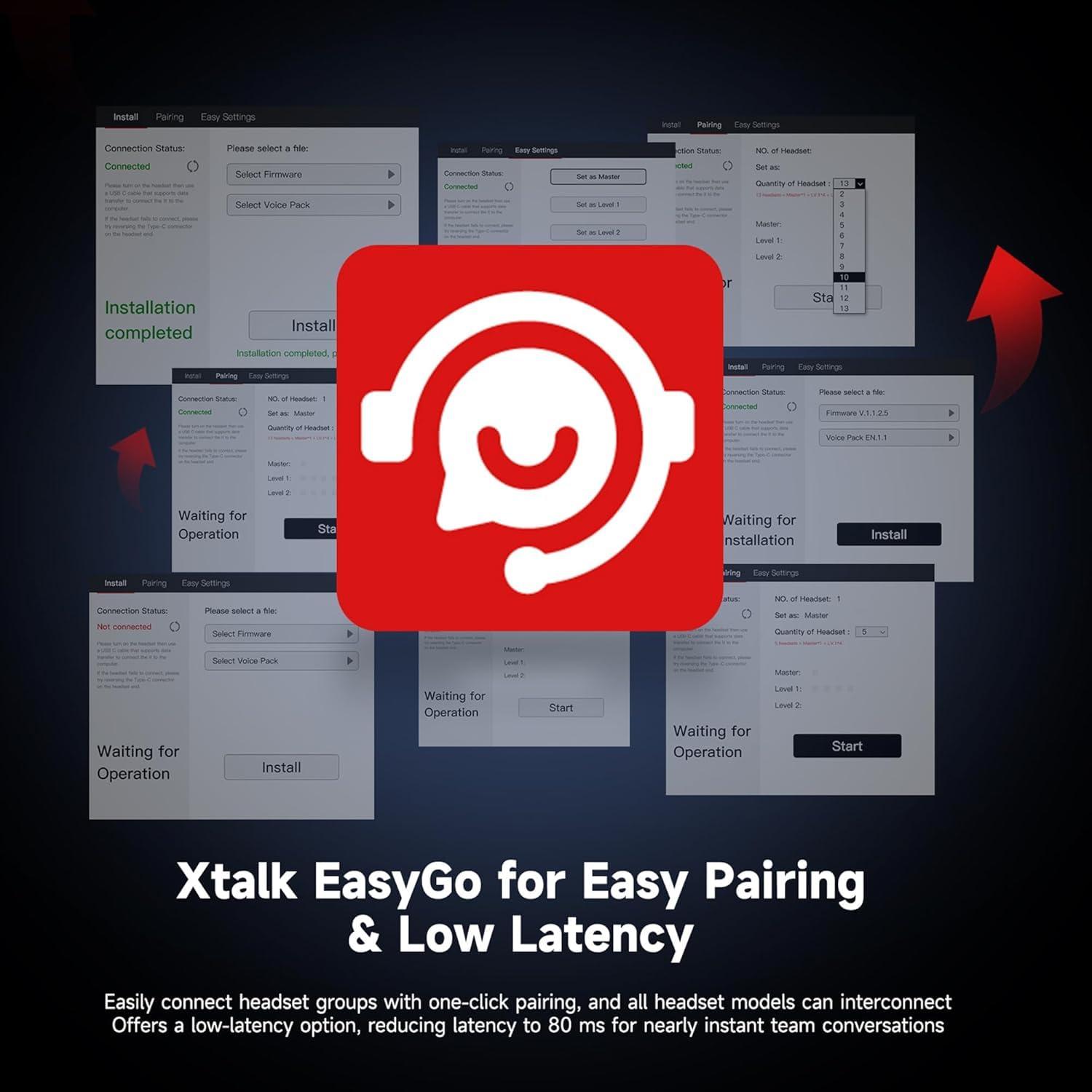 SYNCO SYNCO XTalk XPRO5 X5 2.4GHz Wireless Intercom Headset System Microphone Random Master Device 500m /1640FT Operating Range Real-time Monitoring for Movie Shoot Live Show Stage Performance (5Pcs)