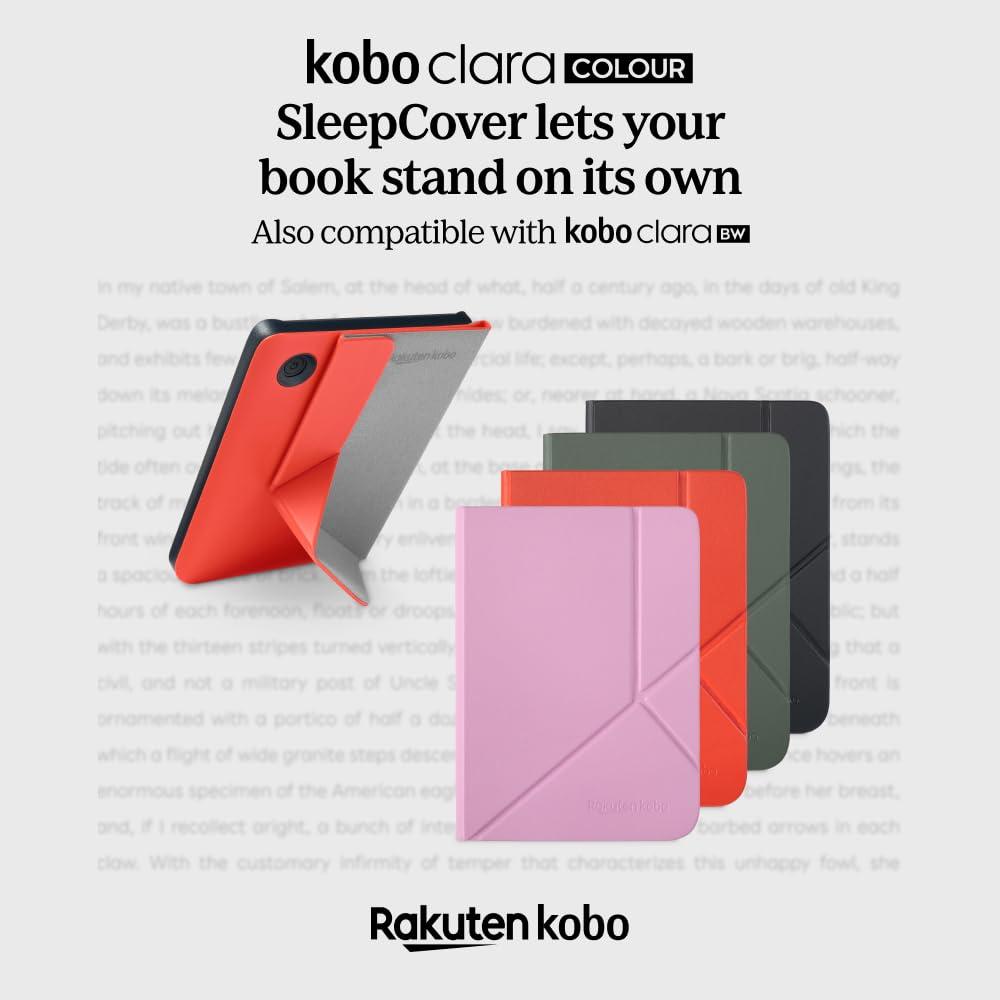 Kobo Kobo Clara Colour/BW SleepCover Case | Black | Sleep/Wake Technology | Built-in 2-Way Stand | Vegan Leather | Compatible with 6 Kobo Clara Colour/BW eReader