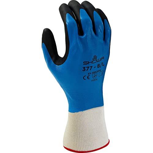 SHOWA SHOWA 377M-07 Nitrile Foam Coating on Nitrile Glove with Polyester/Nylon Knit Liner, Medium (Pack of 12 Pairs)