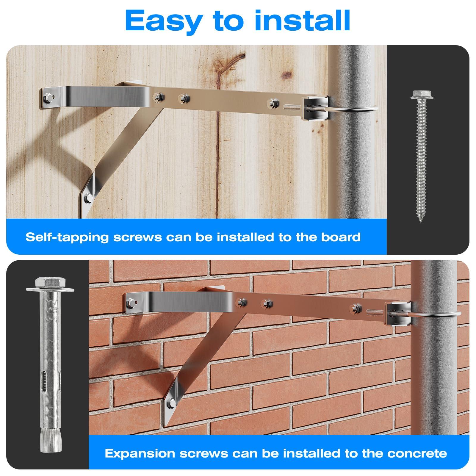 CYANTEKOMS SS304 Antenna Wall Mount 16 Inch Tall Heavy-Duty Stand Off Wall Mast Mount Windproof Antenna Mounting Bracket